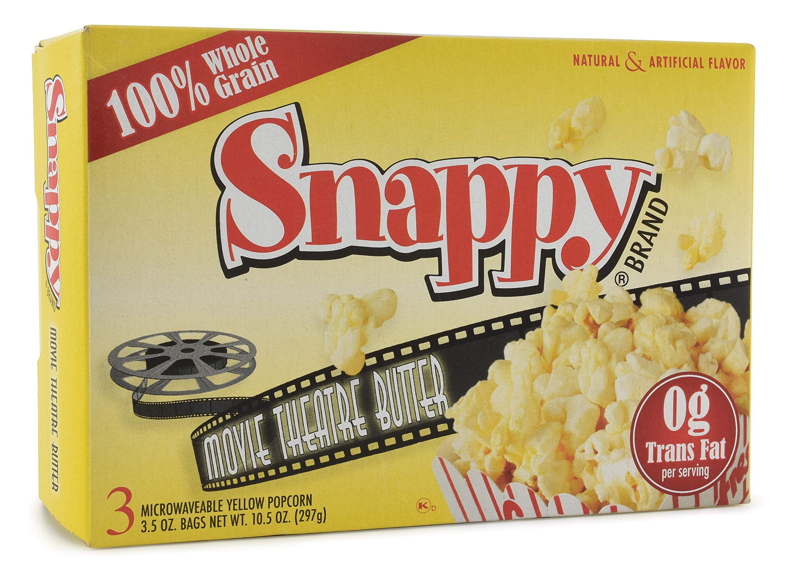 Snappy Movie Theater Butter Microwave Popcorn - 3.5 oz (36 Pack, 12-3 Packs) | Authentic Buttery Flavor for Home Movie Nights, Parties & Snack Time