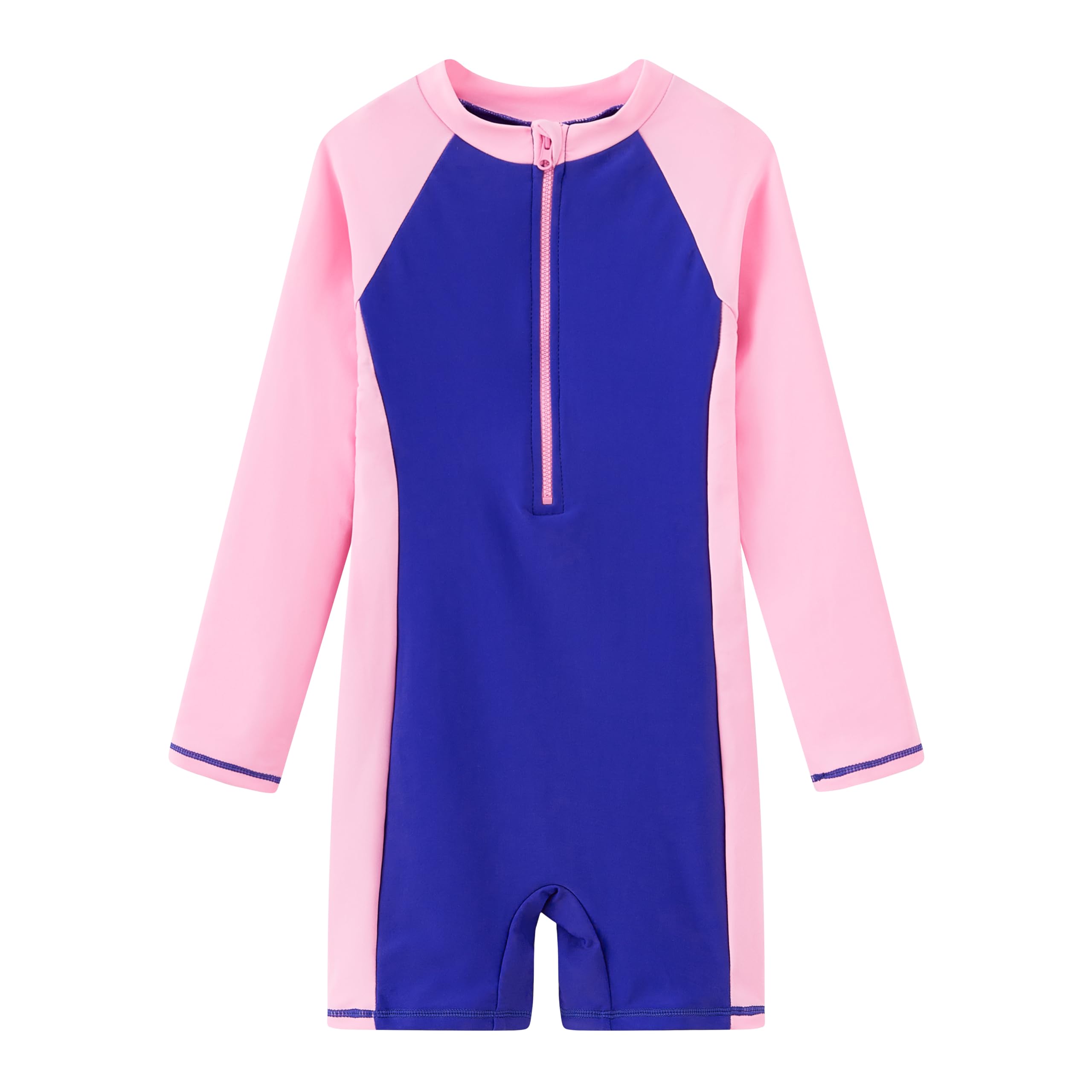Girls Long Sleeve Rash Guard Swimsuits with Zipper - UPF 50+ Sun Protection Bathing Suits for Swimming, Surfing & Beach Activities