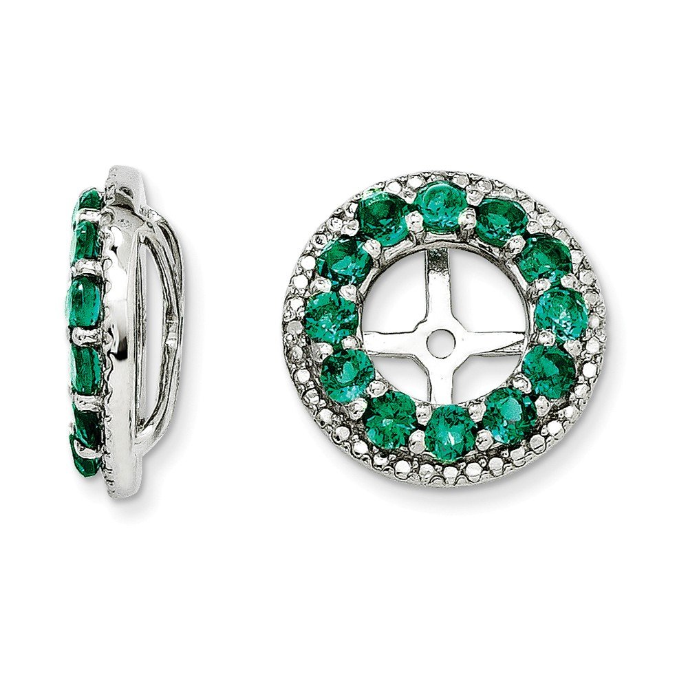 Sterling Silver Diamond & Created Emerald Earring Jacket - Elegant Dangle Earrings for Women, Perfect for Weddings, Parties & Special Occasions