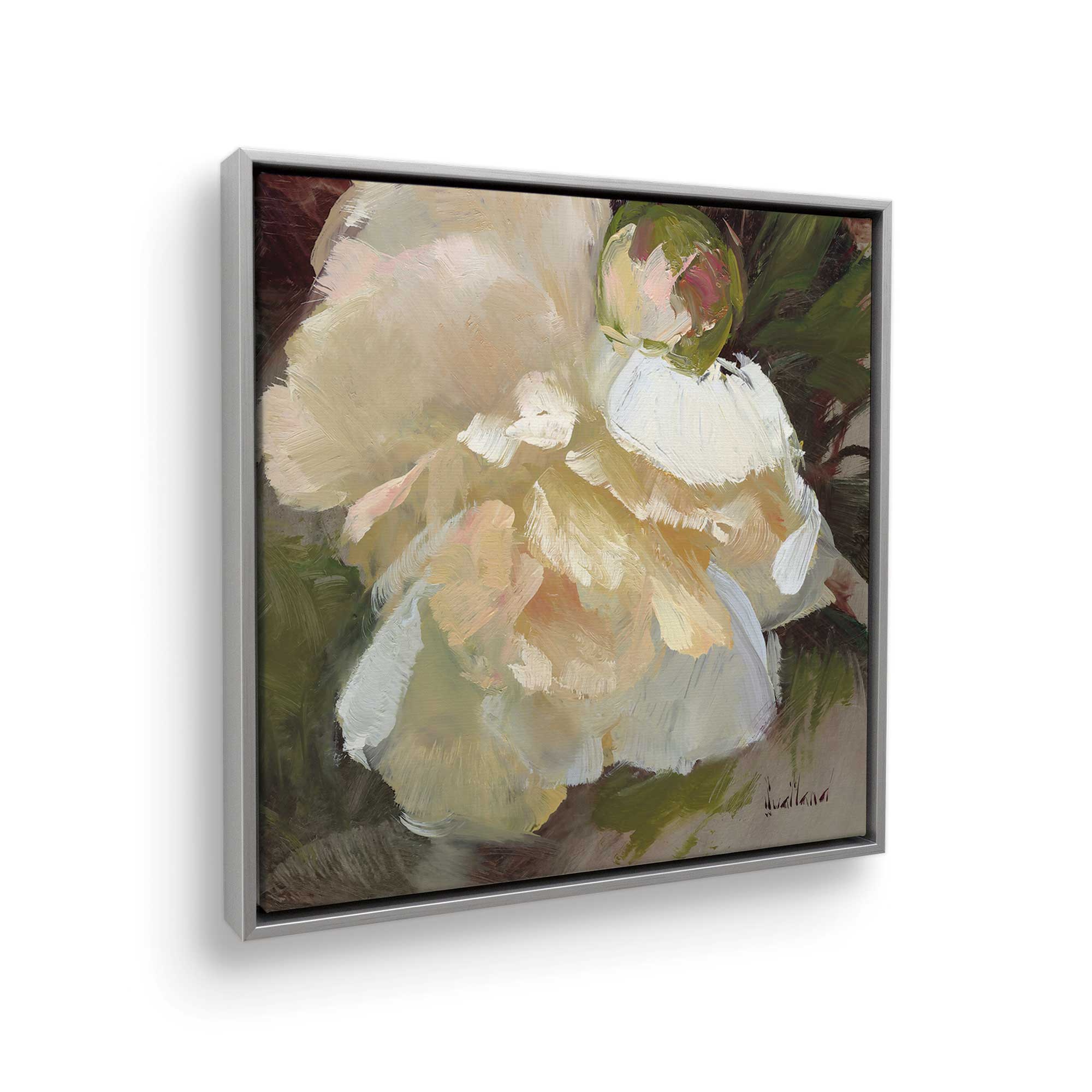 Graceful White Peony Bloom II Canvas Wall Art Print - Elegant Floral Painting for Living Room, Bedroom & Office Decor
