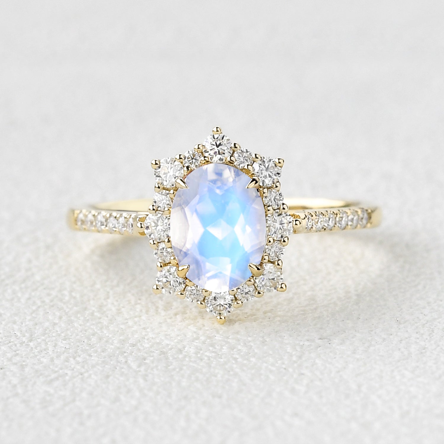 1.5ct Oval Moonstone Cluster Halo Ring - Elegant Silver Jewelry for Women, Perfect for Engagement, Wedding & Special Occasions