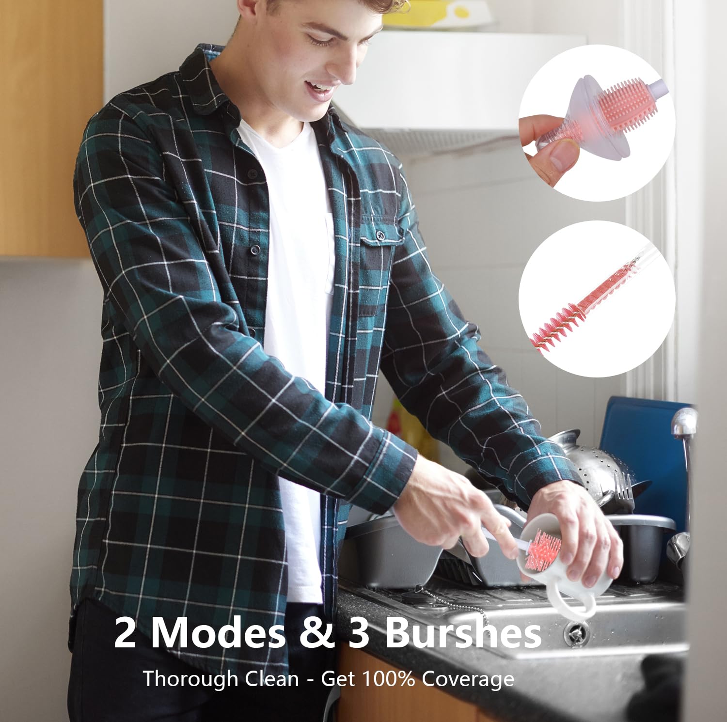 **Silicone Cleaning Brush Set - Food-Grade Dishwasher Safe Bottle & Crevice Scrubber - Durable Household Cleaning Brushes for Kitchen, Baby Bottles & Hard-to-Reach Areas (Pink)**