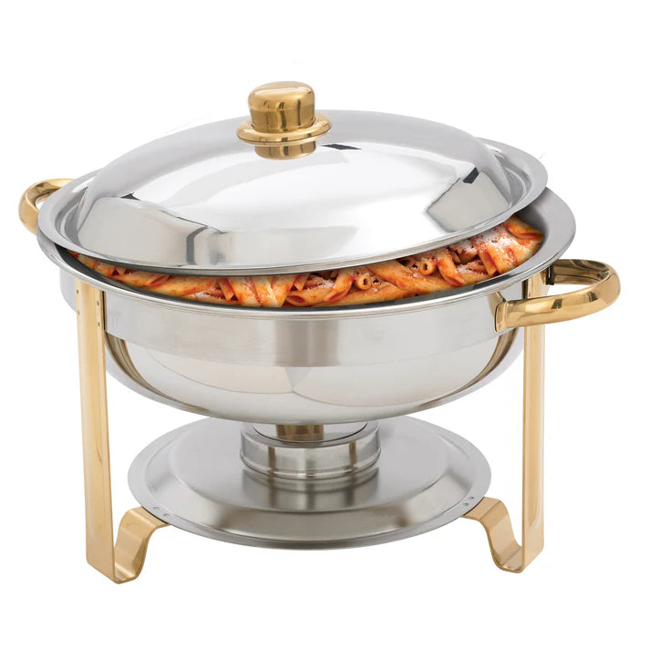 Winco Malibu 4 Qt Round Chafing Dish - Stainless Steel Buffet Serving Pan with Lid for Catering, Restaurants & Home Entertaining