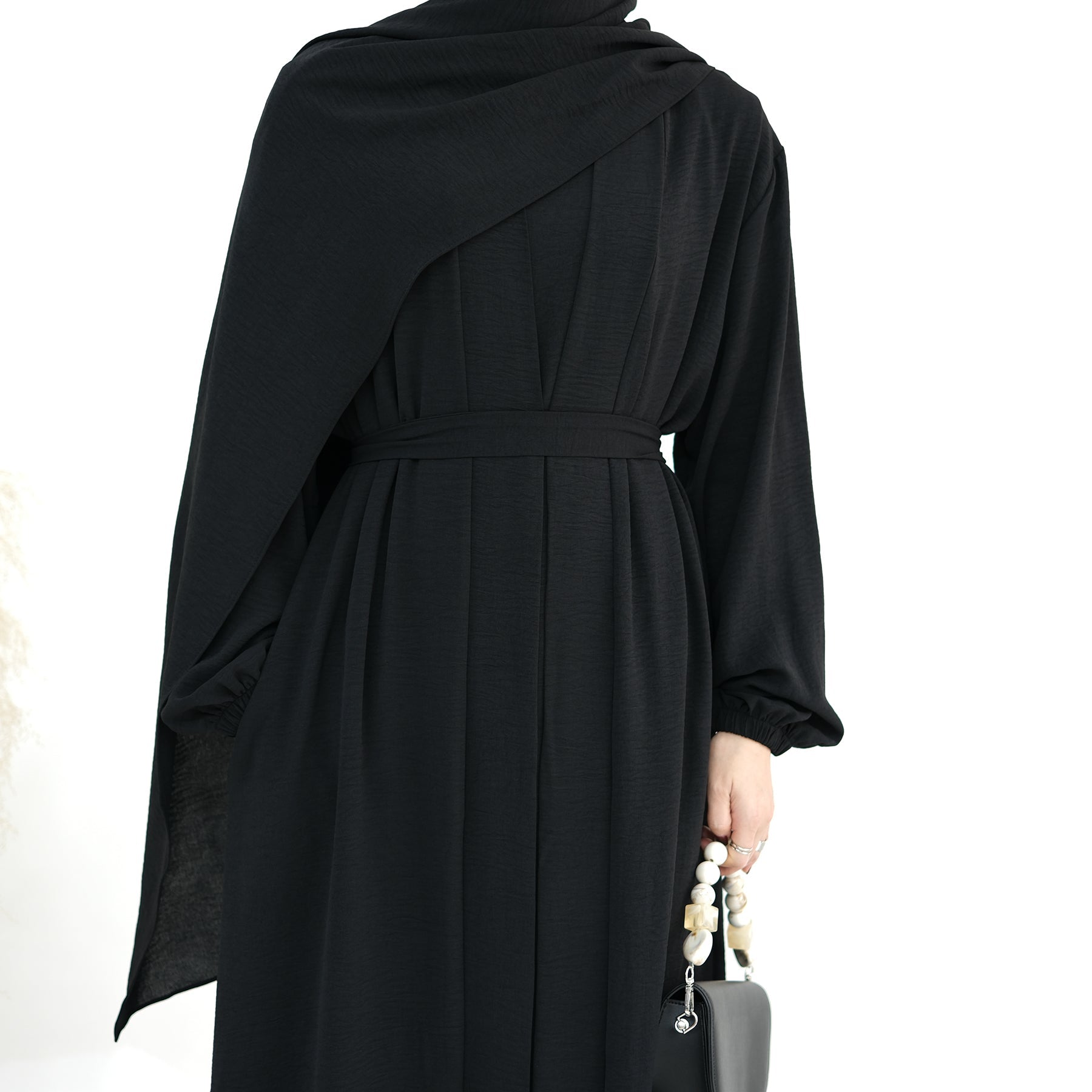 Lareina 3 Piece Abaya Set for Women - Modest Muslim Prayer Dress with Scarf & Inner Dress - Black Islamic Clothing for Prayer, Mosque & Special Occasions