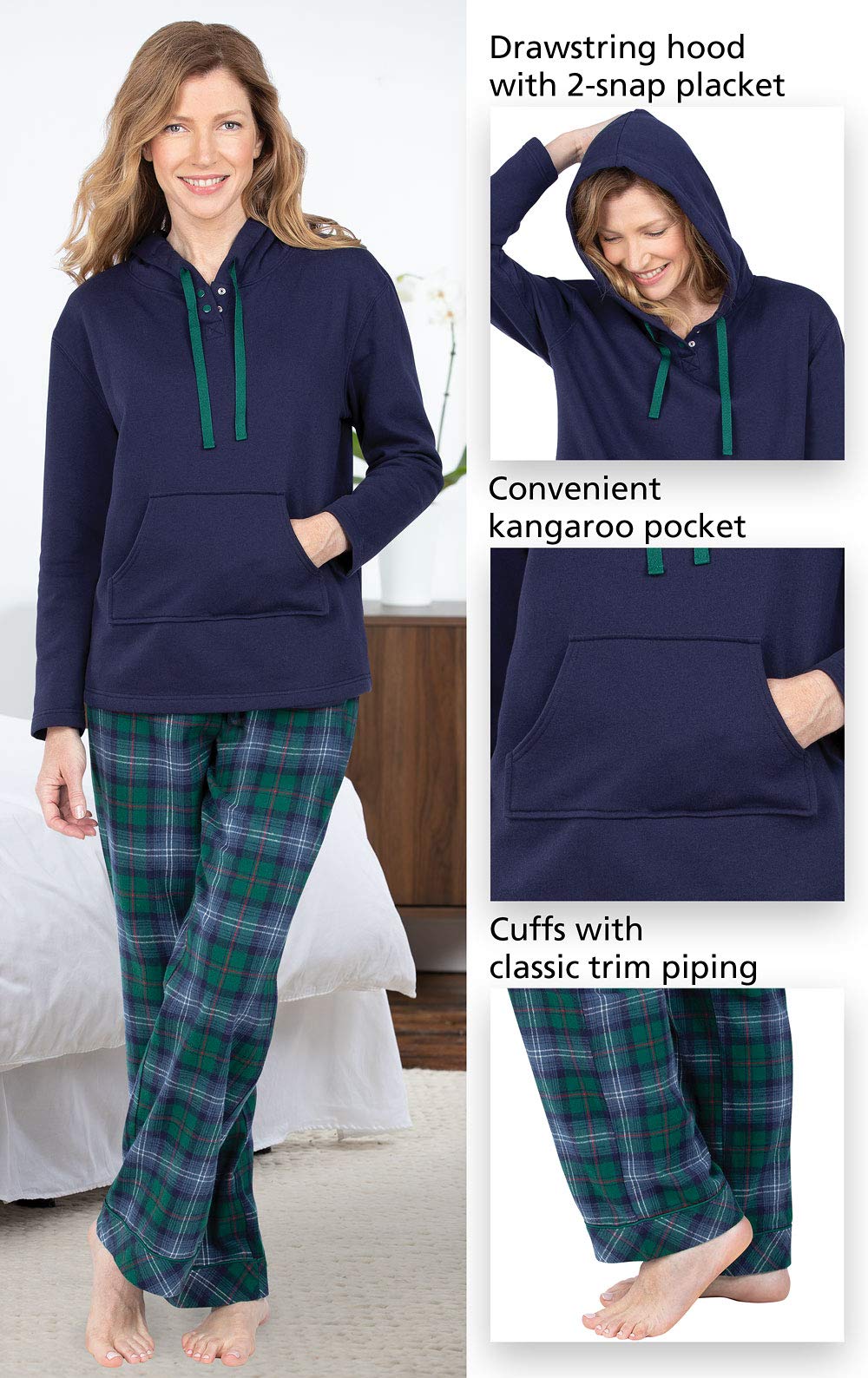 PajamaGram Women's Flannel Pajama Set - Cozy Hoodie Top & Pants for Winter Sleepwear | Perfect for Lounging, Sleepovers & Cold Weather Comfort