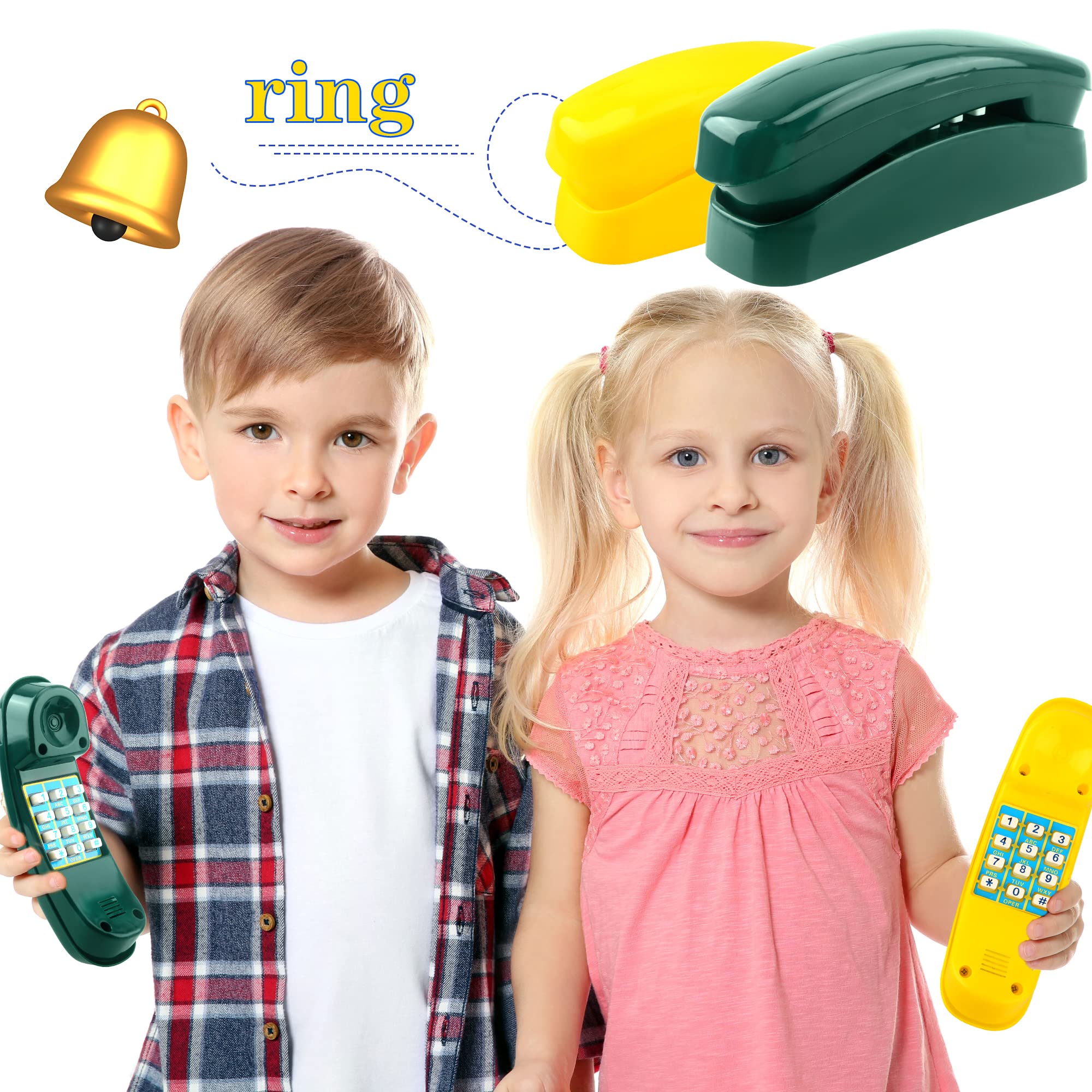 2 Pack Outdoor Swing Set Pretend Play Telephones for Kids - Plastic Toy Phones with Numeric Keypad - Fun Playground & Treehouse Accessories (Yellow, Green) - Perfect for Backyard, Park & Playground Pretend Play