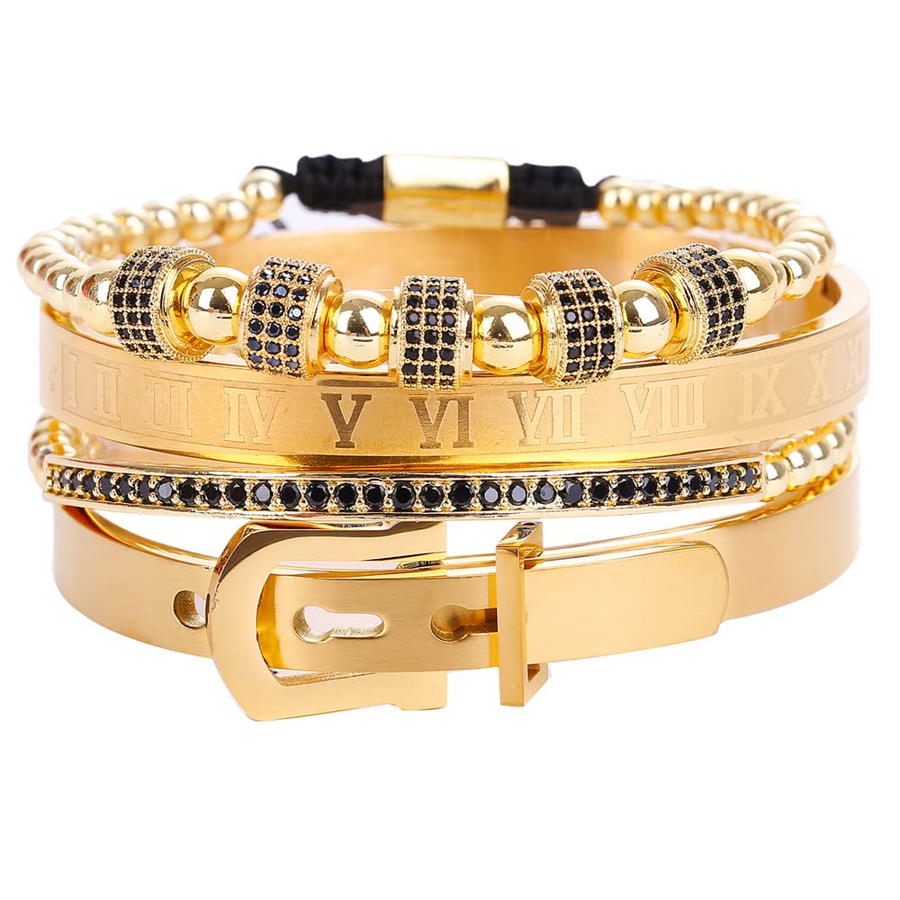 HYHONEY Stainless Steel Beaded Bracelet for Men & Women - Micro Pave Zircon Cuff Bangle | Perfect for Casual Wear, Gifts & Fashion Accessories