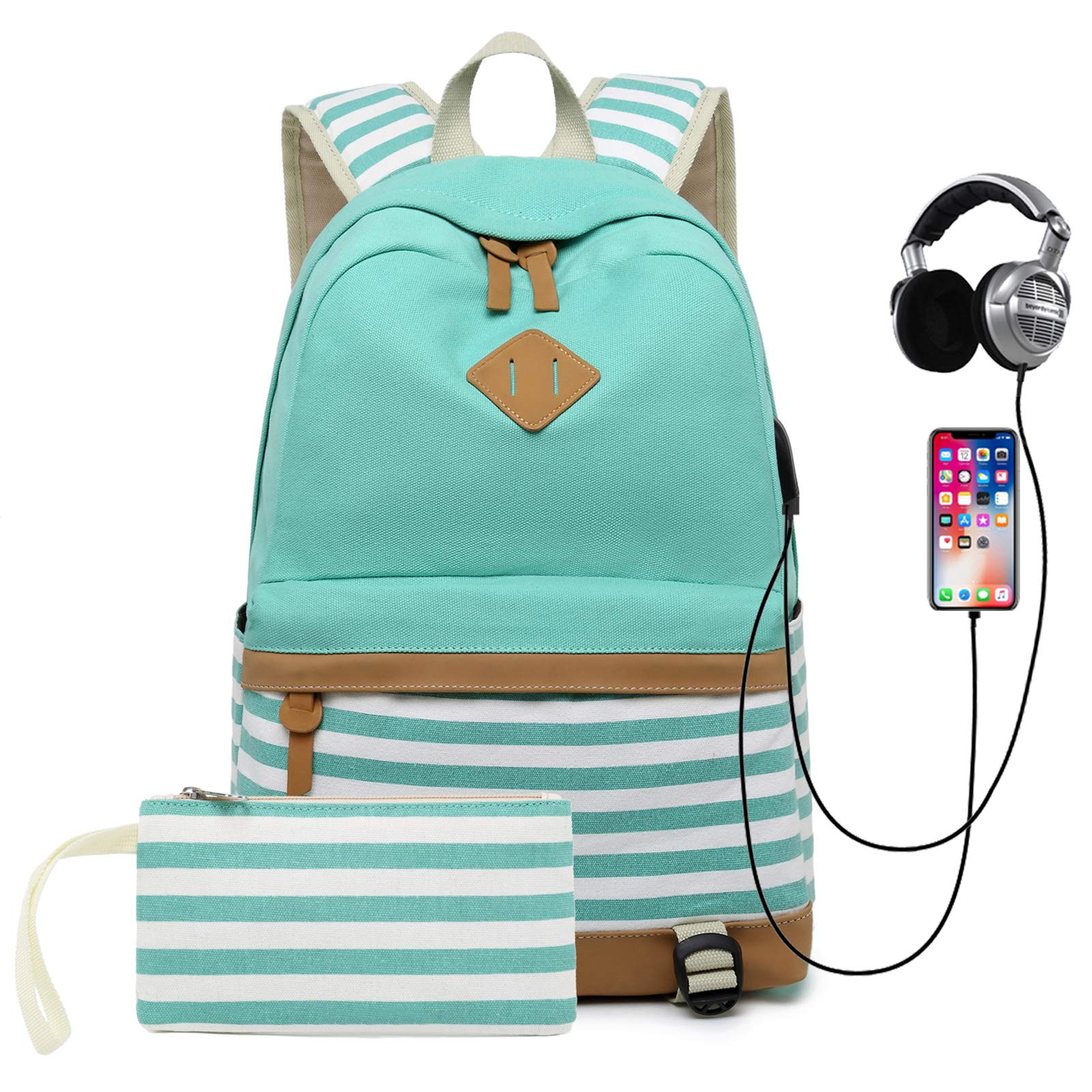 Lightweight Canvas Striped Backpack for Women & Girls - Durable School Bookbag for College, Travel & Everyday Use