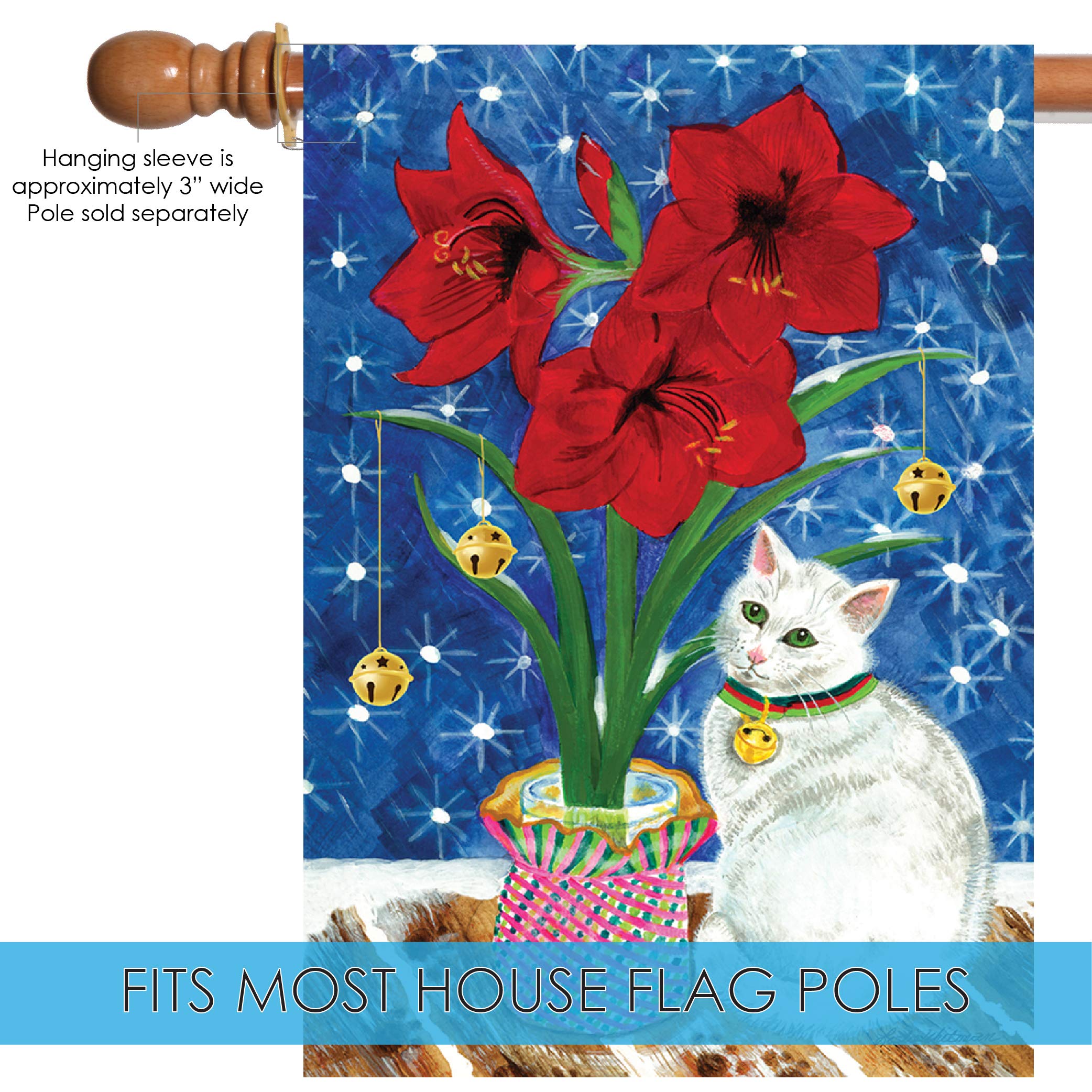Toland Home Garden 1010463 Double Sided 28x40 Inch Amaryllis Kitty Winter Flag - Outdoor Cat Flower Garden Flag for Yard & House Decoration - Perfect for Winter Porch Decor & Seasonal Home Display