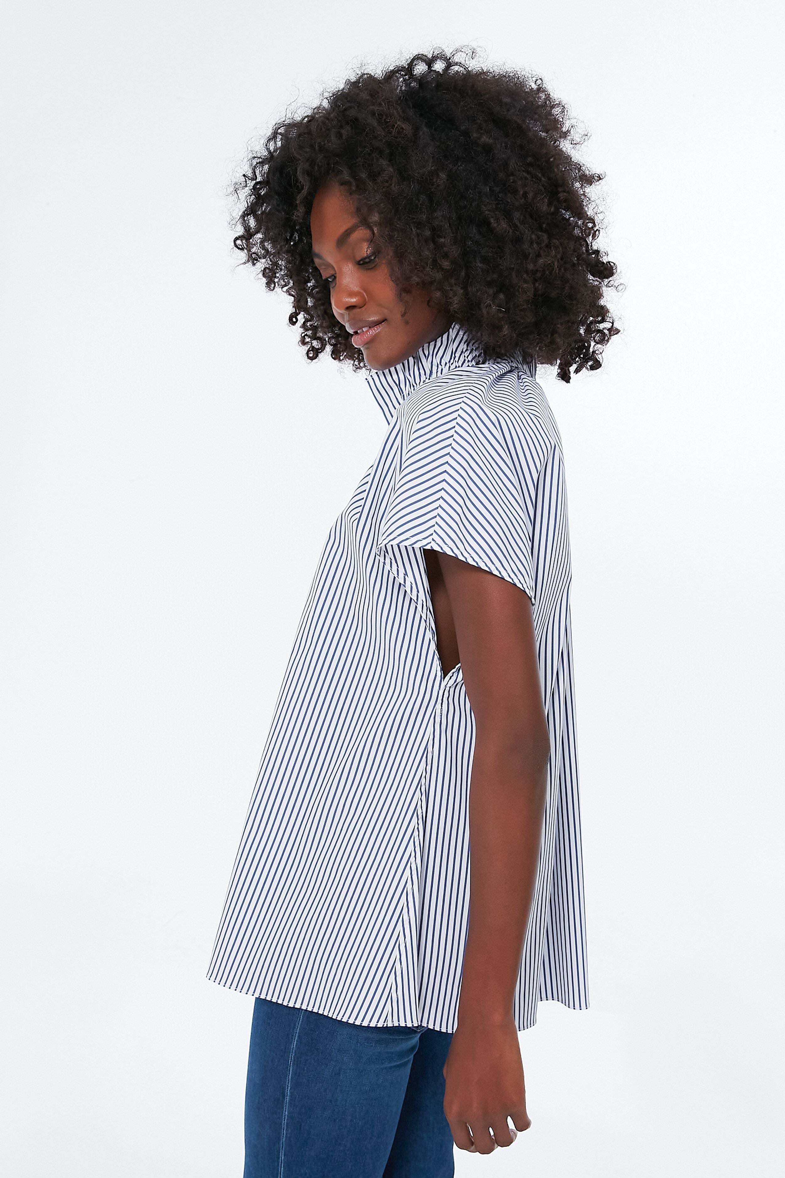 Blue Stripe Rae Blouse Women's Fashion Top - Casual & Office Wear for Everyday Style