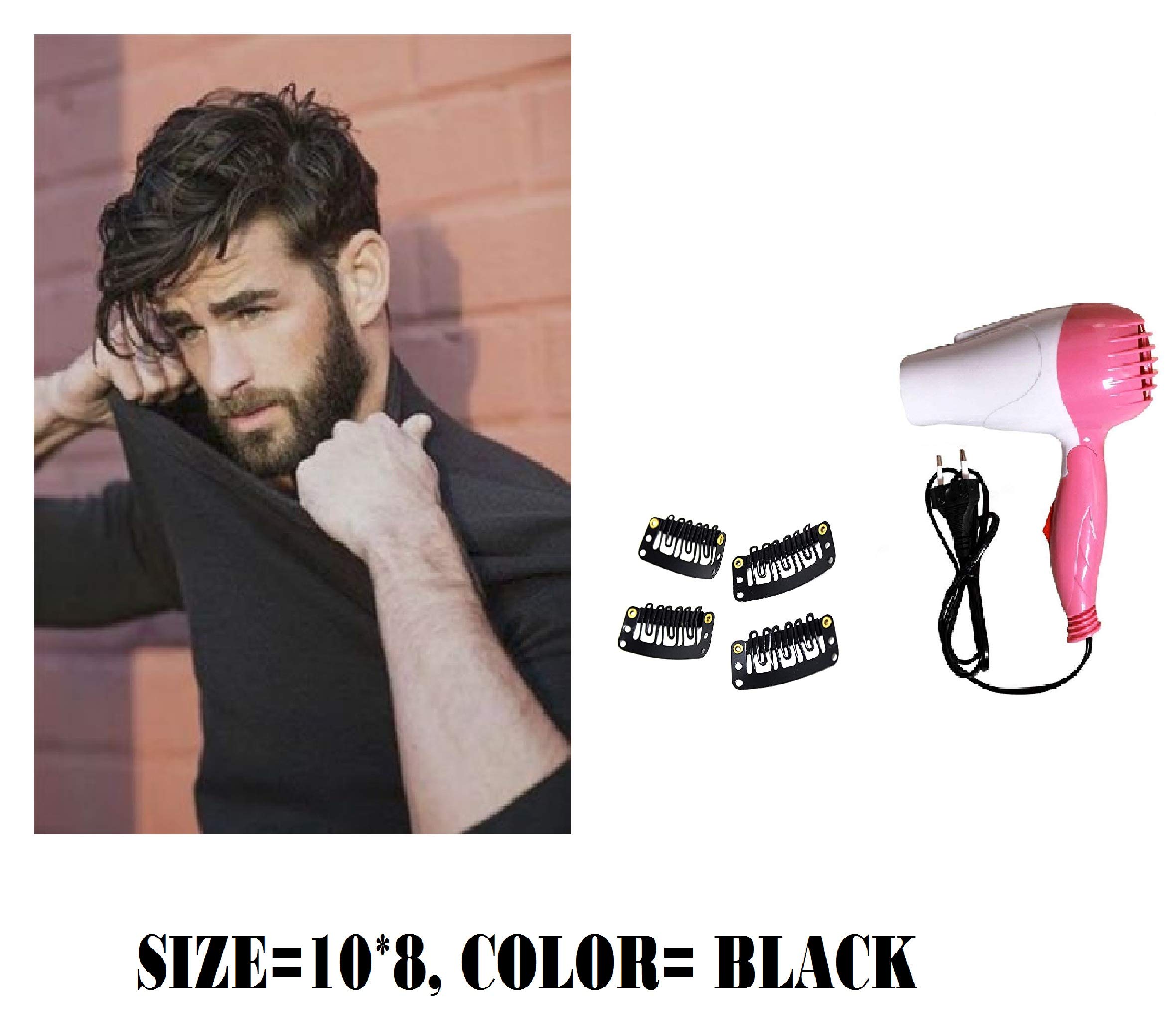 Wizme USA 10x8 Inch Real Human Hair Patch Wig for Men & Boys - Natural Black Toupee for Thinning Hair & Bald Spots - Perfect for Daily Wear, Cosplay & Hair Loss Solutions