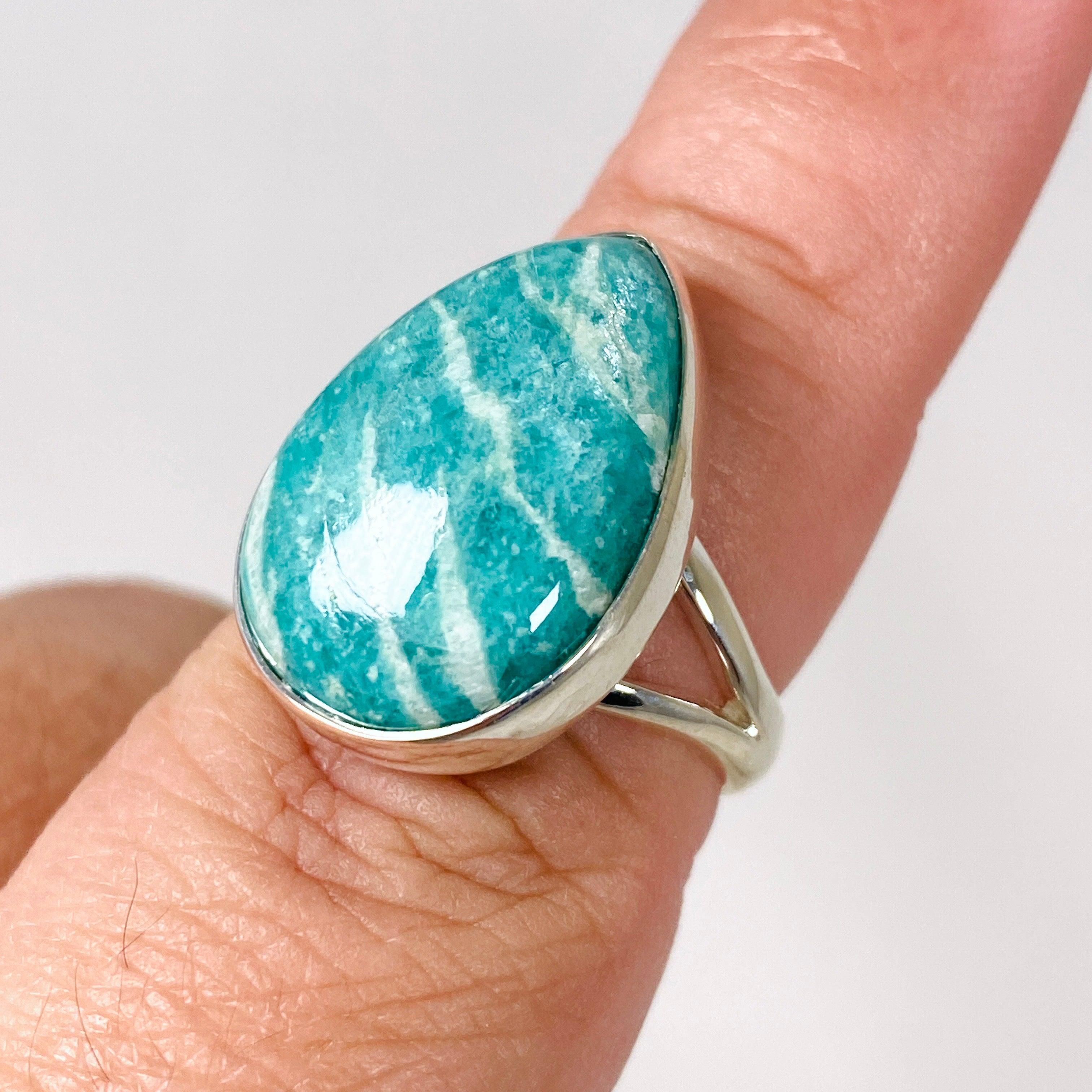 Amazonite Teardrop Ring - Size 8 - KRGJ2892 - Elegant Handmade Jewelry for Women, Perfect for Weddings, Parties & Everyday Wear
