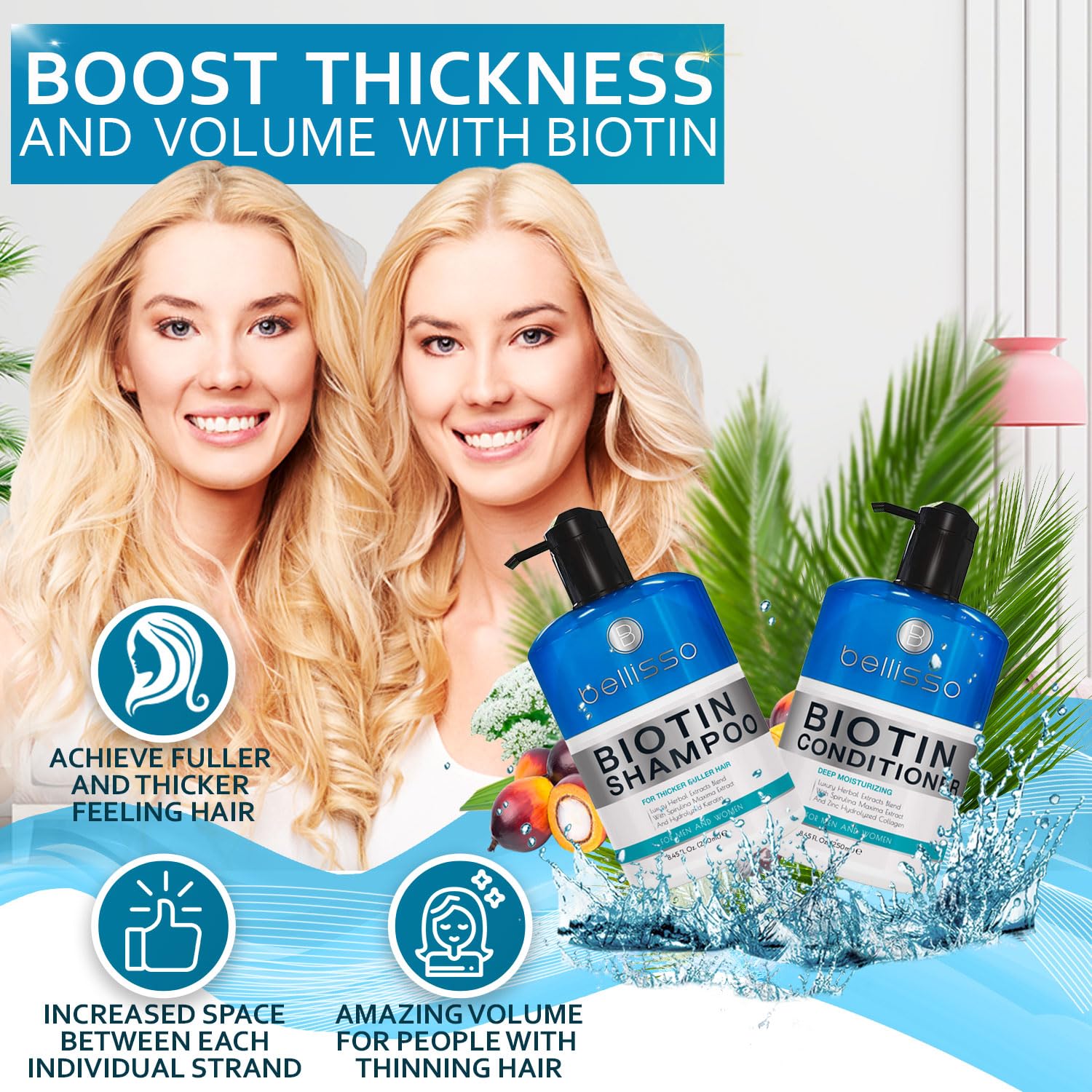 BELLISO Biotin Shampoo & Conditioner Set with Hair Mask - Strengthens & Thickens Hair for Women & Men - Sulfate Free for Daily Use & Hair Growth Treatment