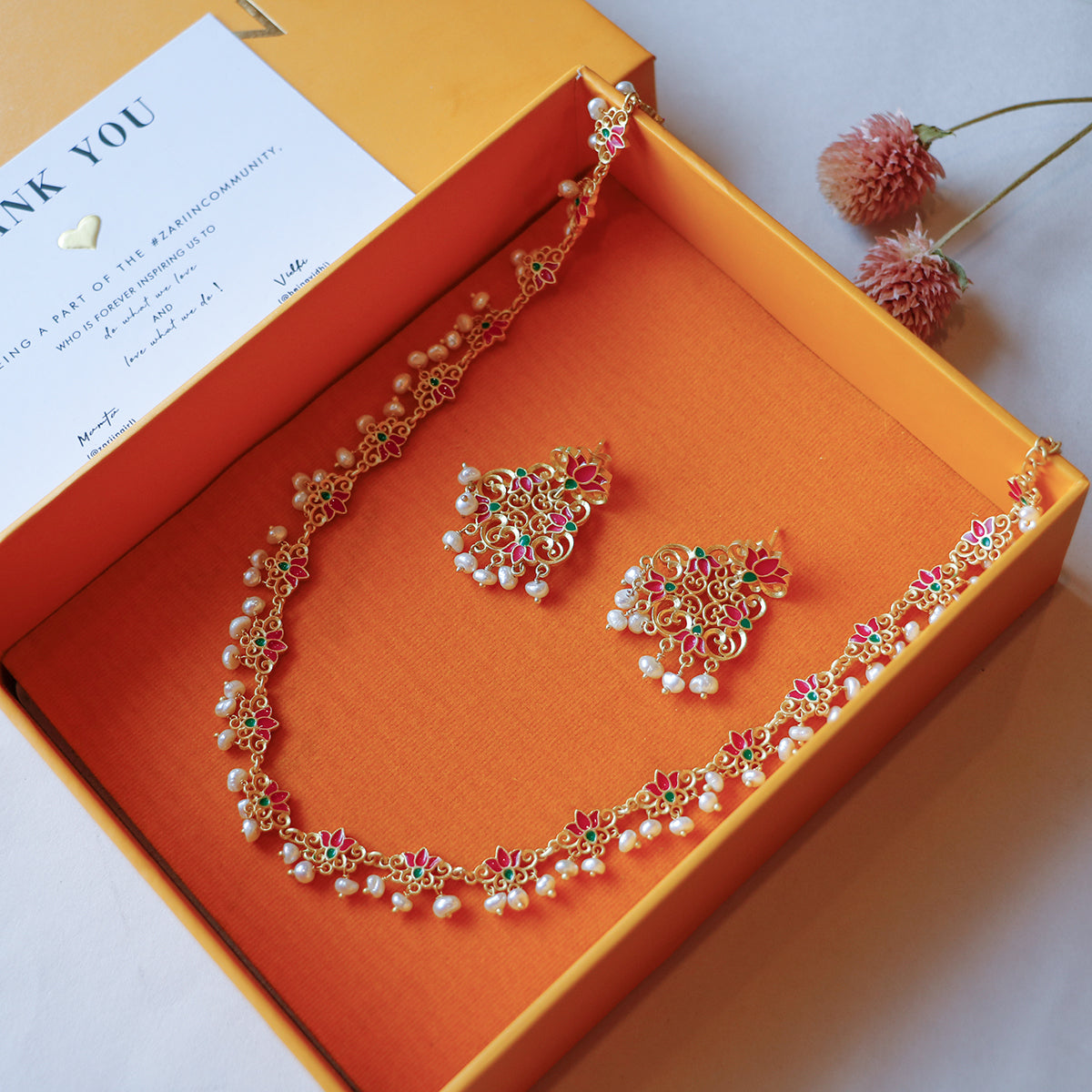 Lotus Poem Necklace and Earrings Set - Elegant Floral Jewelry for Women, Perfect for Weddings, Date Nights & Special Occasions