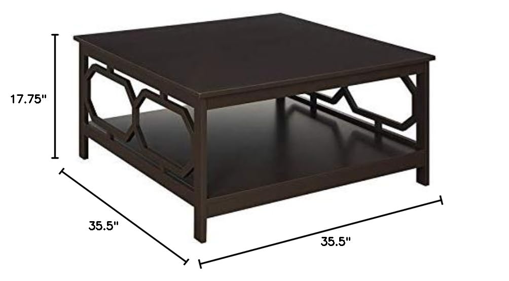 Pemberly Row 36 Inch Square Coffee Table - Espresso Wood Finish - Modern Living Room Furniture for Home & Office Decor