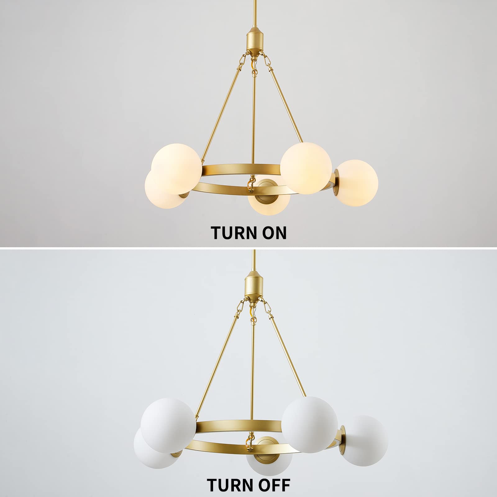 5-Light Mid Century Modern Gold Globe Chandelier - Round Pendant Light Fixture for Dining Room, Living Room, Foyer & Bedroom - Perfect Over Table Lighting & Stylish Home Decor