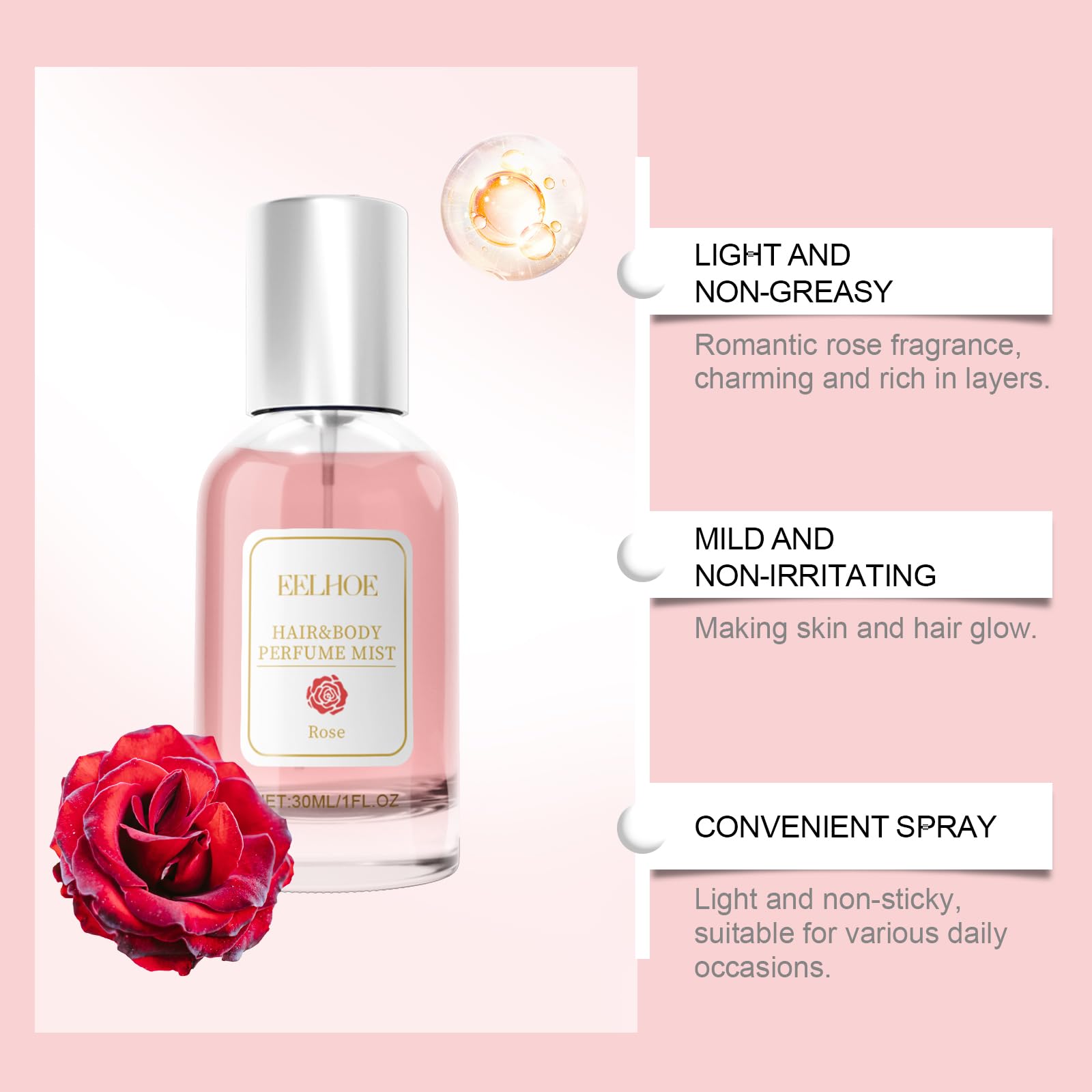 Lisade Rose Hair Perfume for Women - Long Lasting Fragrance Mist with Pheromones, Hydrating Hair & Body Spray, Nourishing Shine Enhancer | Perfect for Date Nights, Weddings & Everyday Elegance