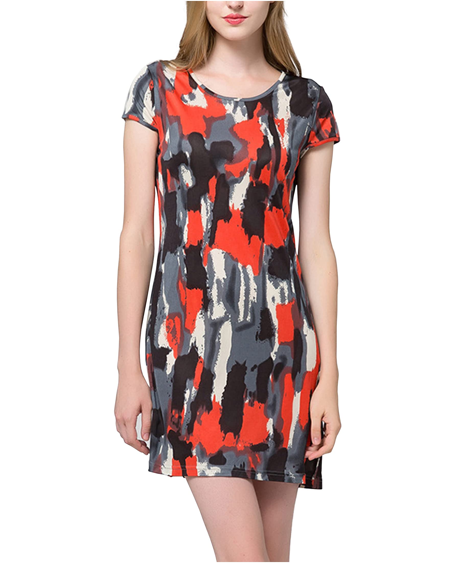 Silk Nightgown for Women - Short Sleeve Floral Print Sleepwear Nightdress with Round Neck | Comfortable Ladies Pajama Set for Bedtime & Lounging