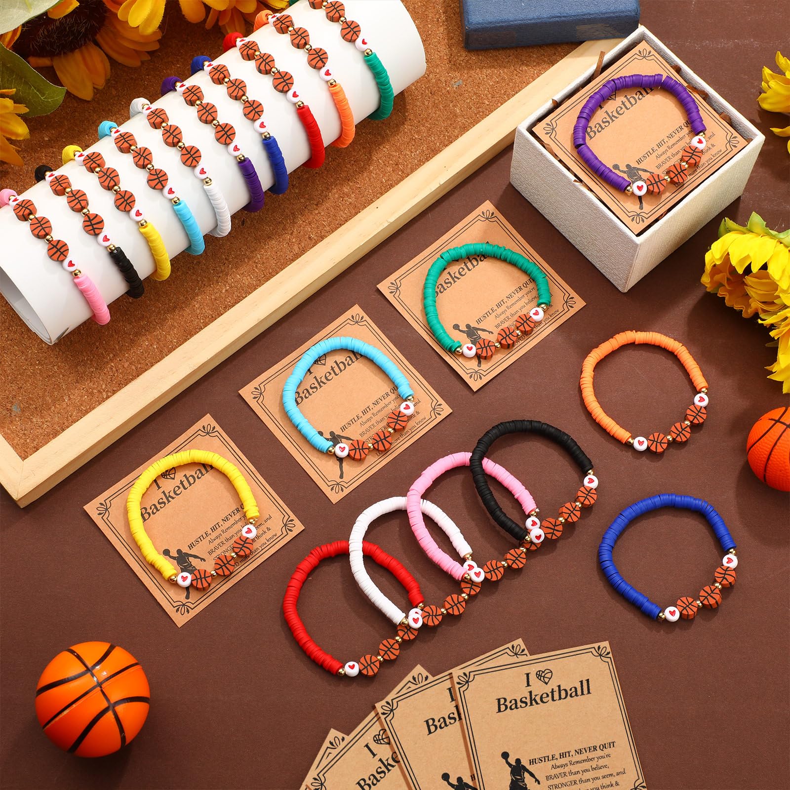 20 Pack Basketball Bracelets for Players & Fans - Motivational Sports Wristbands with Inspirational Cards - Perfect Team Gifts for Basketball Games, Training & Fan Support
