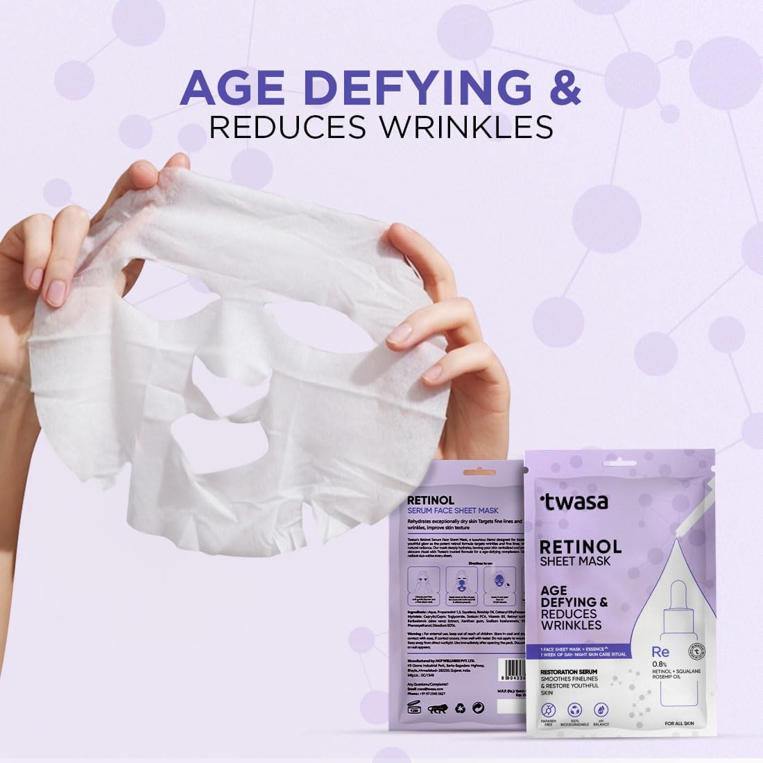 **Twa'sa Retinol Serum Face Sheet Mask - Anti-Aging, Brightening & Hydrating Treatment for Wrinkles, Dark Spots & Uneven Skin Tone | Boosts Collagen for Smoother Skin | Pack of 5 (20ml Each) | Perfect for Nighttime Skincare Routine & Travel Essentials**