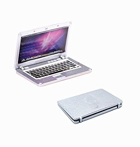1:12 Mini Laptop Model - 2 Pack Black & Silver Miniature Computers for Dollhouse & Diorama Scenes - Perfect for Model Train Sets, School Projects & Collectible Displays