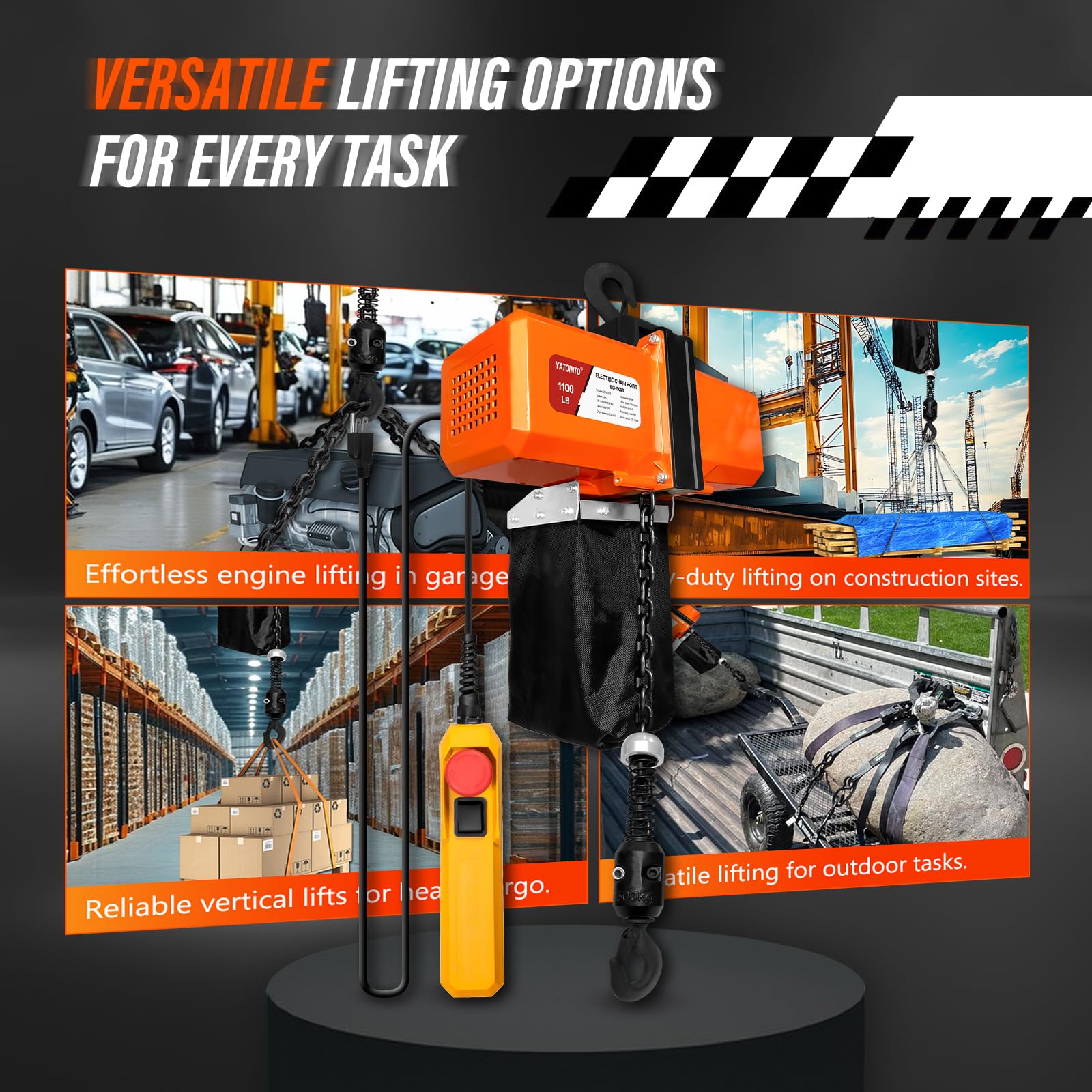 1100LBS Electric Chain Hoist - 120V Heavy Duty Winch with 5ft Wired Remote Control & Emergency Stop - Single Phase Overhead Crane for Garage, Workshop & Ceiling Mount - 10ft Lift Height - Perfect for Lifting Machinery, Auto Repair & Construction Projects
