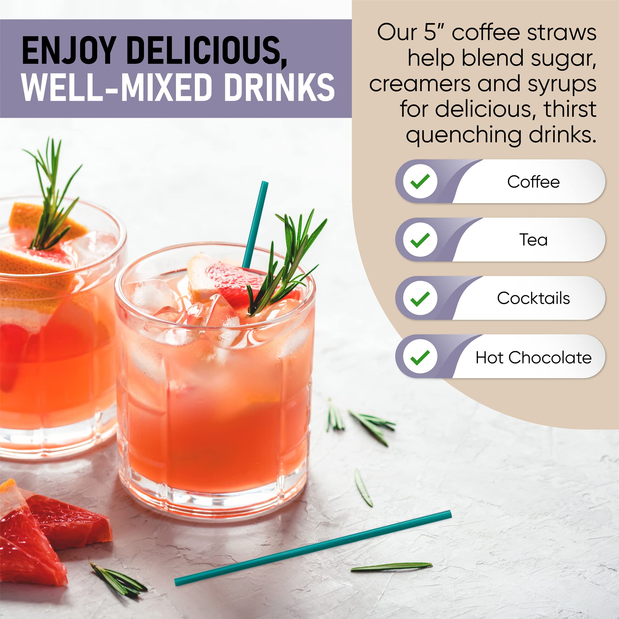 1000 Green 5-Inch Plastic Coffee Stirrers - Eco-Friendly Cocktail Straws & Stir Sticks for Coffee Shops, Restaurants & Home Use - Made in USA (Perfect for Iced Coffee, Tea, Smoothies & Beverage Mixing)