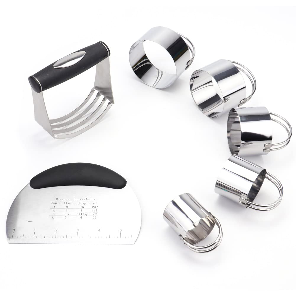 Tosnail 8-Piece Stainless Steel Baking Tools Set - Pastry Cutter, Dough Blender, 3-Cup Flour Sifter & Biscuit Cutter - Professional Cookie & Donut Making Kit for Home Bakers | Perfect for Holiday Baking, Pastry Prep & Kitchen Essentials