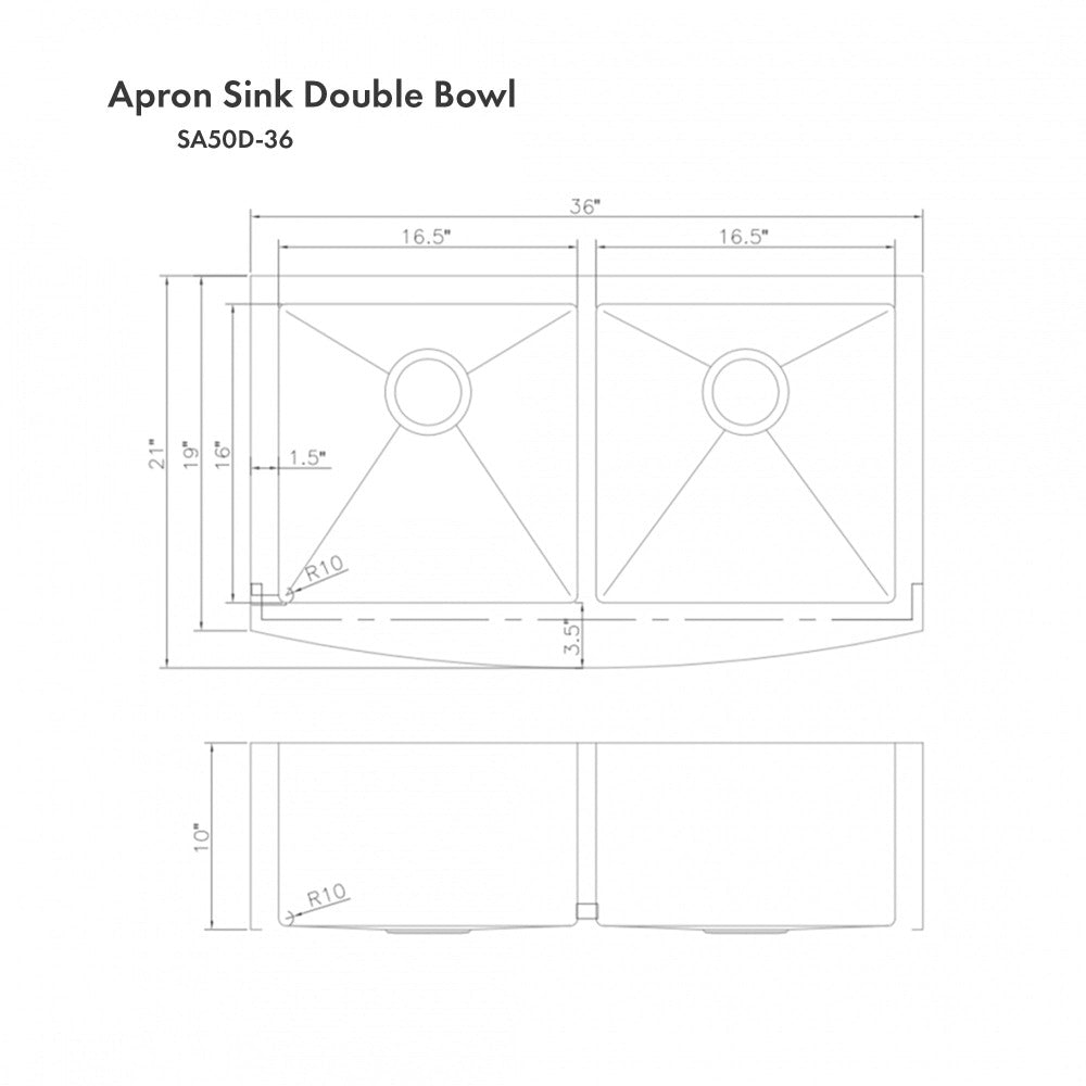 ZLINE Niseko 36-inch Farmhouse Apron Front Double Bowl Stainless Steel Kitchen Sink with Bottom Grid (SA50D 36) - Perfect for Modern Farmhouse Kitchens & Heavy-Duty Food Prep