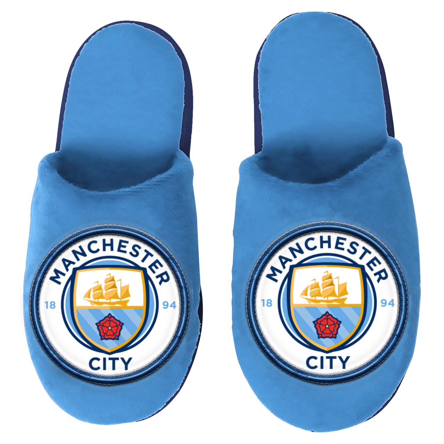 FOCO Chelsea FC Split Color Slide Slippers for Men - Manchester City Team Design - UK Size 7-8 - Comfortable House Shoes for Lounge, Poolside & Fan Gear Collection