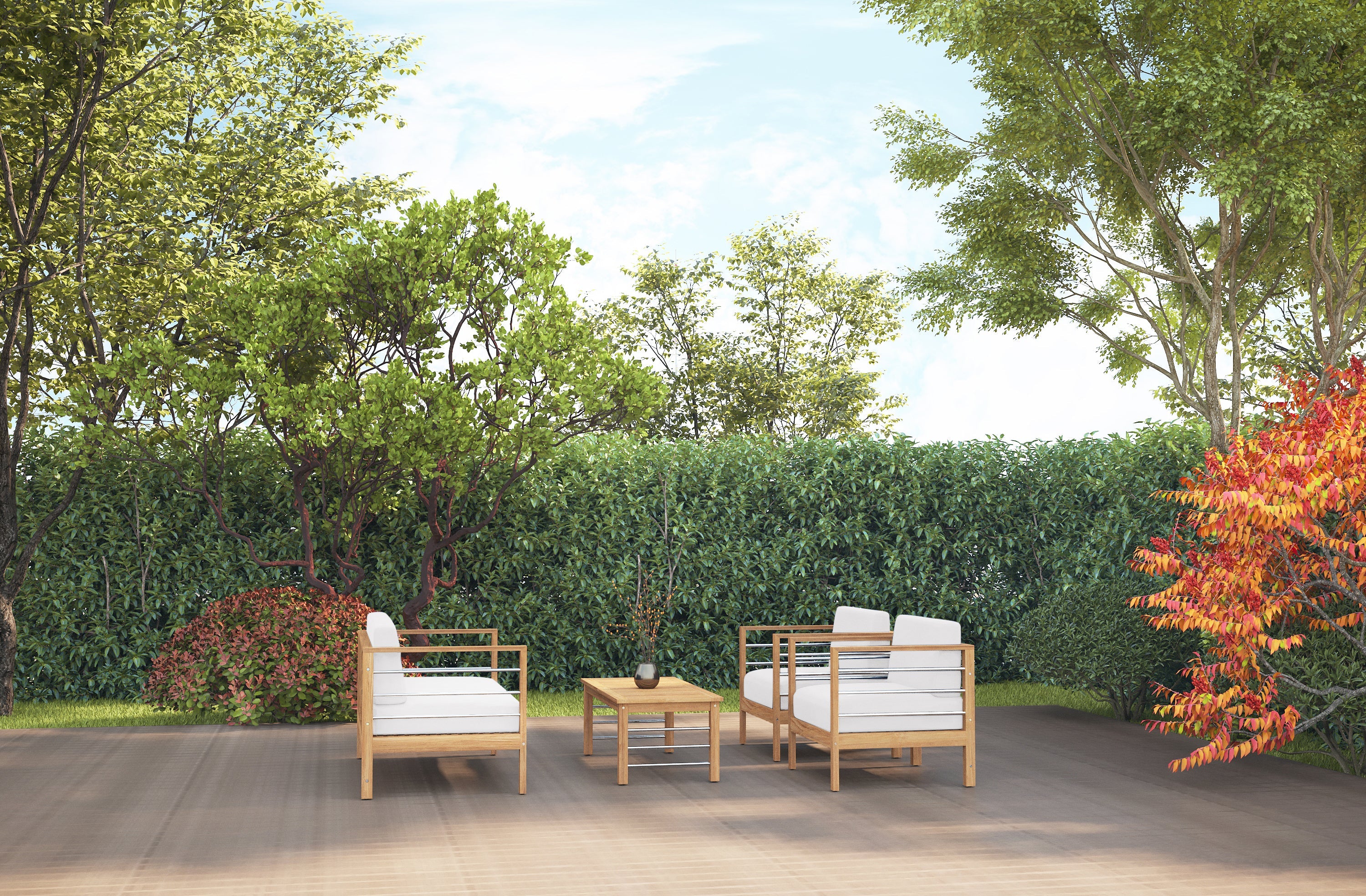 Leon 3-Person Teak Outdoor Sofa with Sunbrella White Cushion - Patio Furniture for Garden, Poolside & Backyard Relaxation