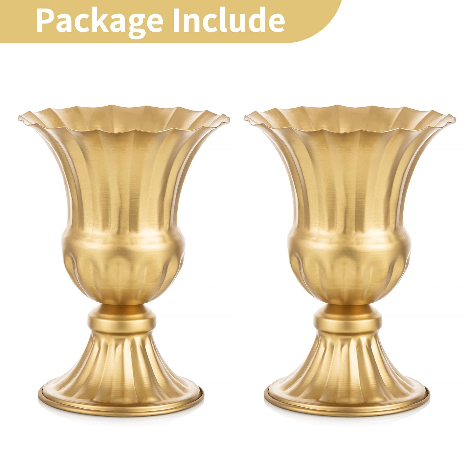 Elegant Gold Metal Urn Vases for Wedding Centerpieces - Set of 2 (9 Inch Height) - Trumpet Style Table Decor for Weddings, Parties & Home Decor - Perfect for Reception Tables, Banquets and Special Events