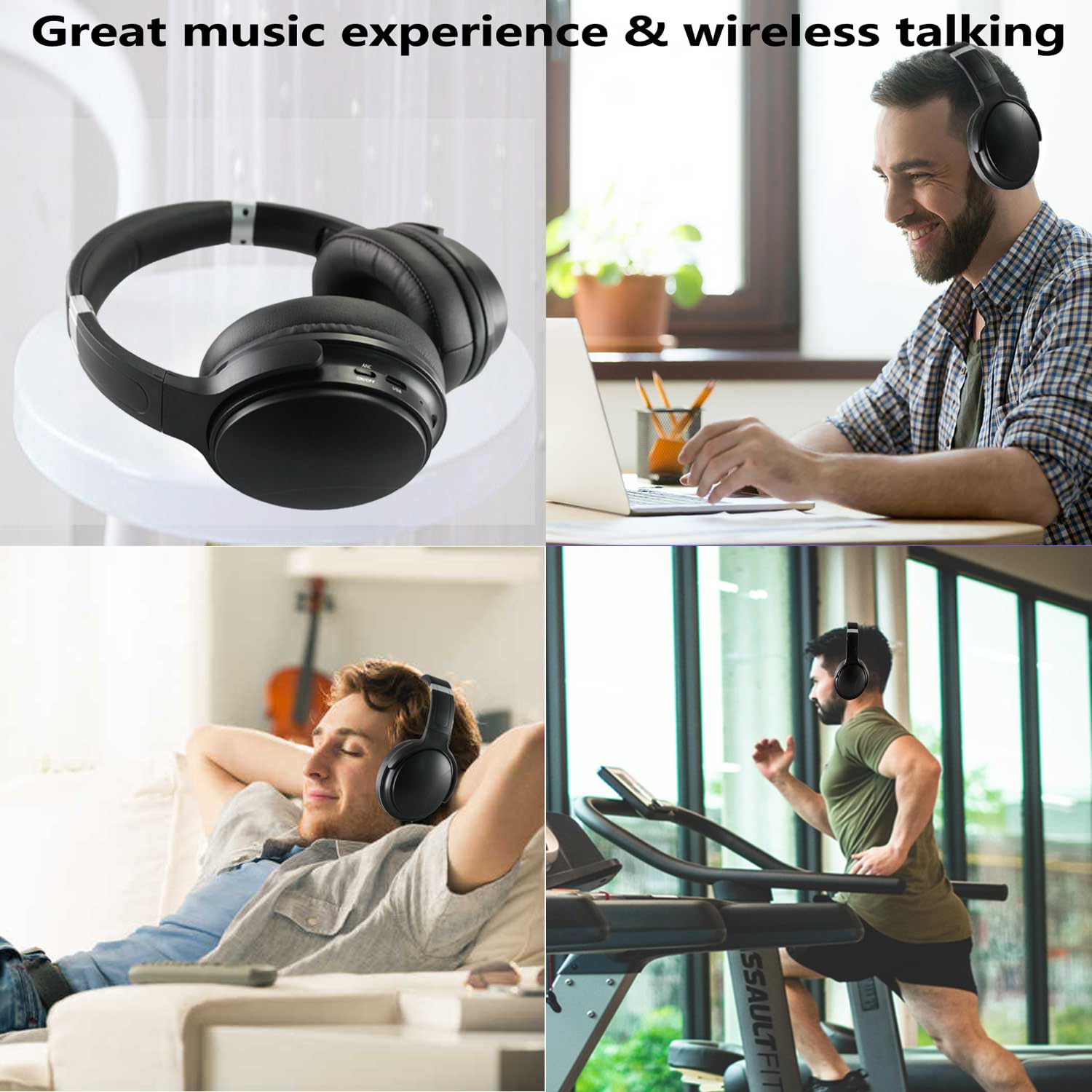 EXMAX H5 Bluetooth Headphones with ANC - Hi-Fi Stereo Wireless/Wired Over-Ear Headphones, Built-in Mic, Foldable Design, 25H Playtime - Perfect for Online Classes, Gaming, PC, Smartphones & TV Watching