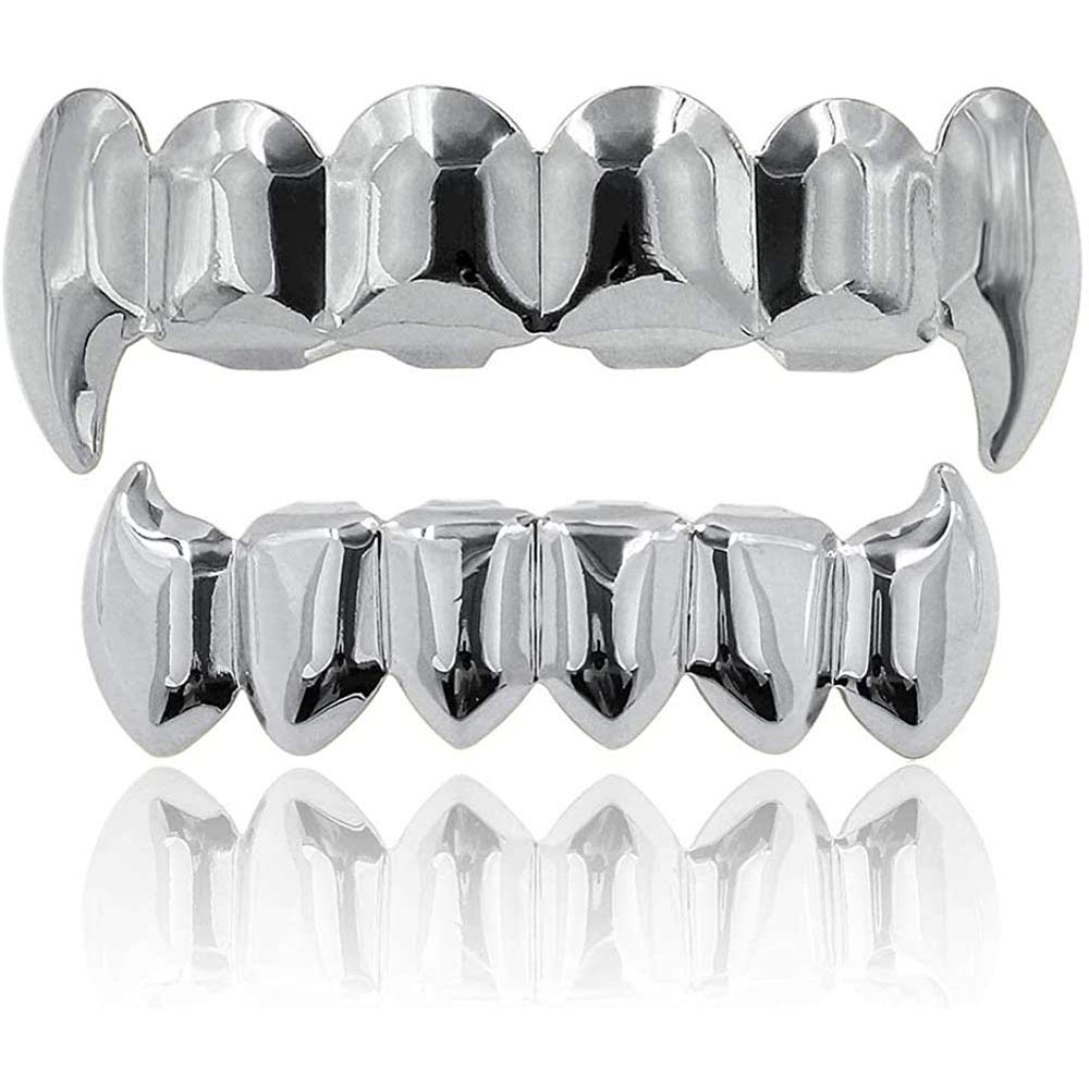 18K Gold Plated Vampire Fangs Grillz Set - Hip Hop Teeth Jewelry for Men & Women | Perfect for Halloween, Costume Parties & Rap Performances