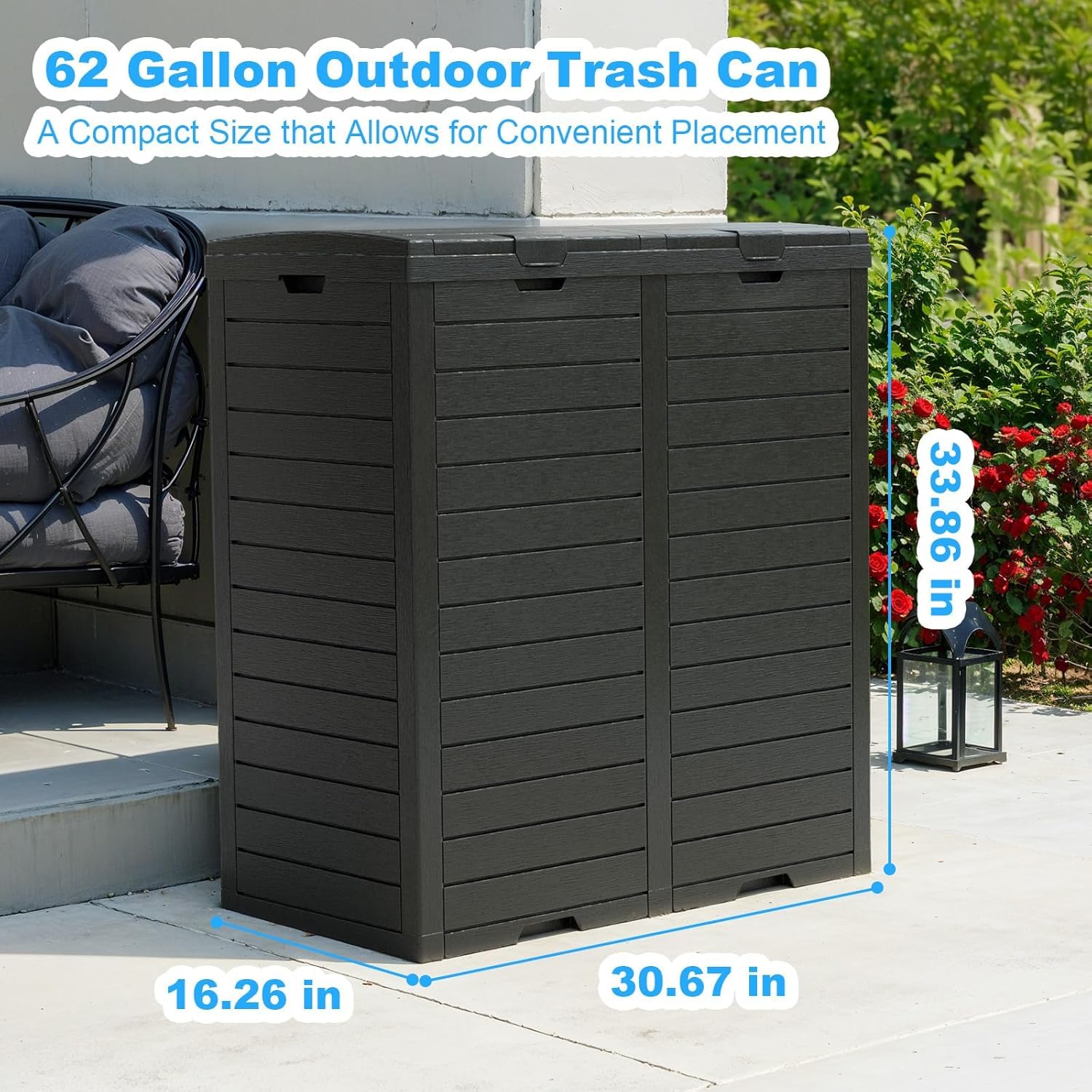 Heavy-Duty Outdoor Trash Can with Lid - Waterproof Resin Garbage Bin with Pull-Out Liquid Drawer & Dual Lid Closure - Ideal for Patio, Backyard, Deck, Garden, and Poolside (Black) - Perfect for Outdoor Entertaining and Waste Management