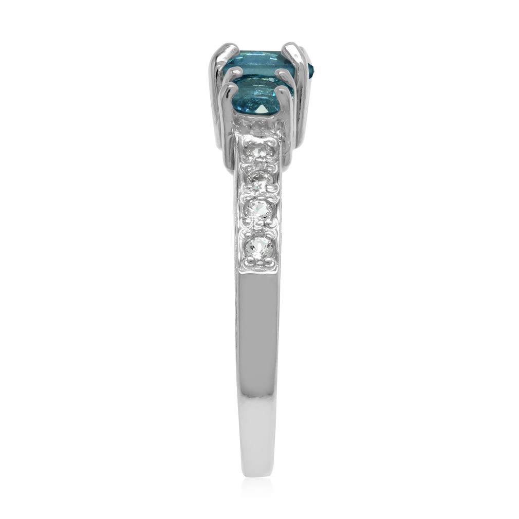 1.56ct Genuine London Blue & White Topaz 3 Stone Sterling Silver Ring - Size 6 | Elegant Wedding, Engagement & Anniversary Jewelry Gift for Women