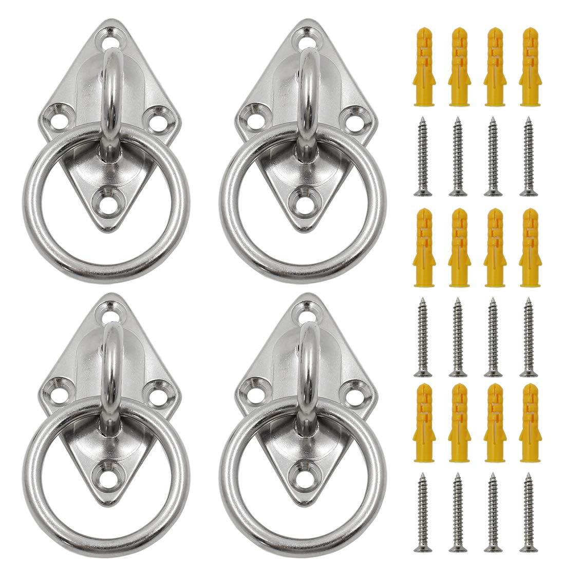 4Pcs Heavy Duty M5 Stainless Steel Diamond Pad Eye Plate with Ring Hook - Ceiling & Wall Mount Bracket for Yoga Swings, Hammocks, Boat Rigging, Suspension Training Straps - Perfect for Home Gym, Outdoor Activities, and Marine Applications
