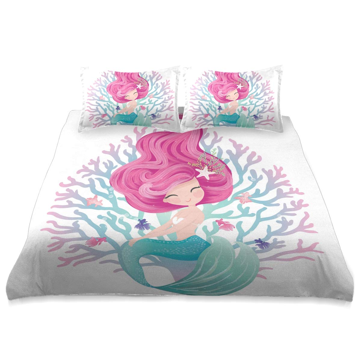 Mermaid Comforter Set Queen Size - Soft & Comfortable All-Season Bedding Set 90x90 Inches - Perfect for Kids' Rooms, Beach Themed Decor & Fantasy Bedroom Design