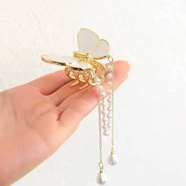 Trendy White Butterfly Metal Hair Claw Clip - 1 Pack Hair Accessories for Women, Girls | Perfect for Parties, Weddings & Everyday Hairstyles