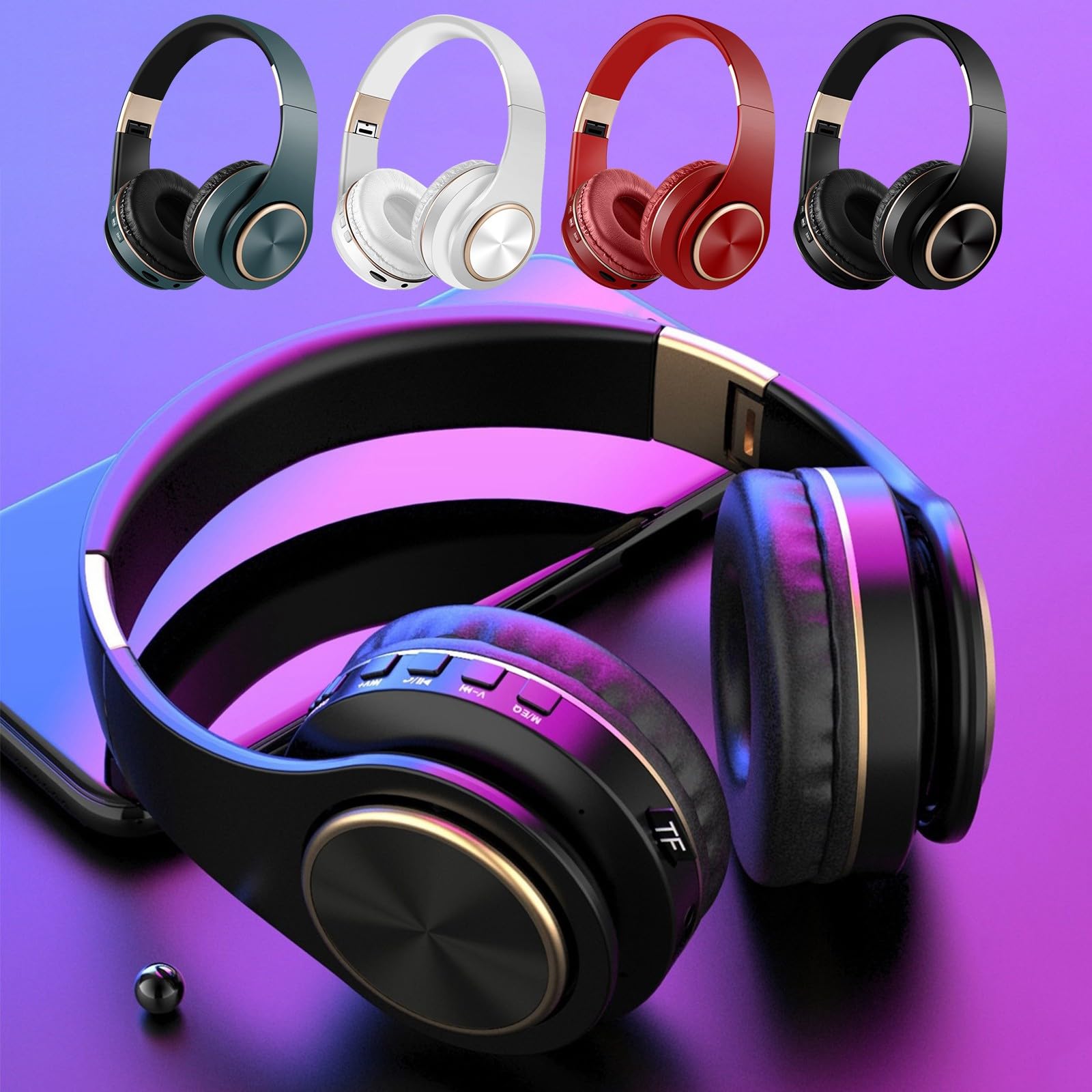 Byikun Bluetooth 5.0 Wireless Headphones with Subwoofer - Lightweight Over-Ear Headset for Music, Gaming, Sports & Computer Use - Noise Cancelling Wireless Earbuds for iPhone Android PC - Perfect for Workouts, Commuting & Office Use