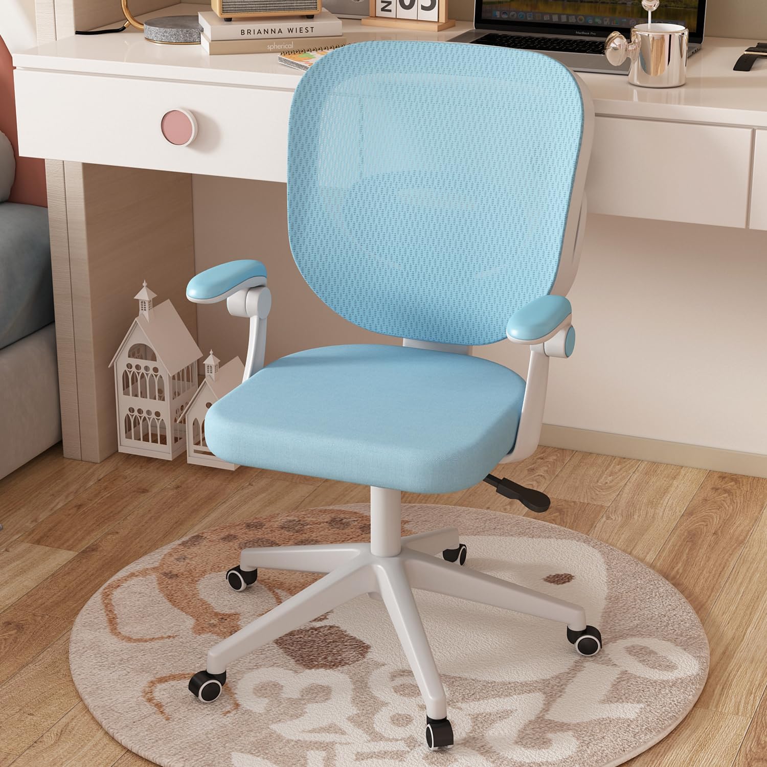 Adjustable Armrest Kids Desk Chair with Wheels - Ergonomic Study & Computer Chair for Boys & Girls - Perfect for Home Office, Online Learning & Gaming (Blue)