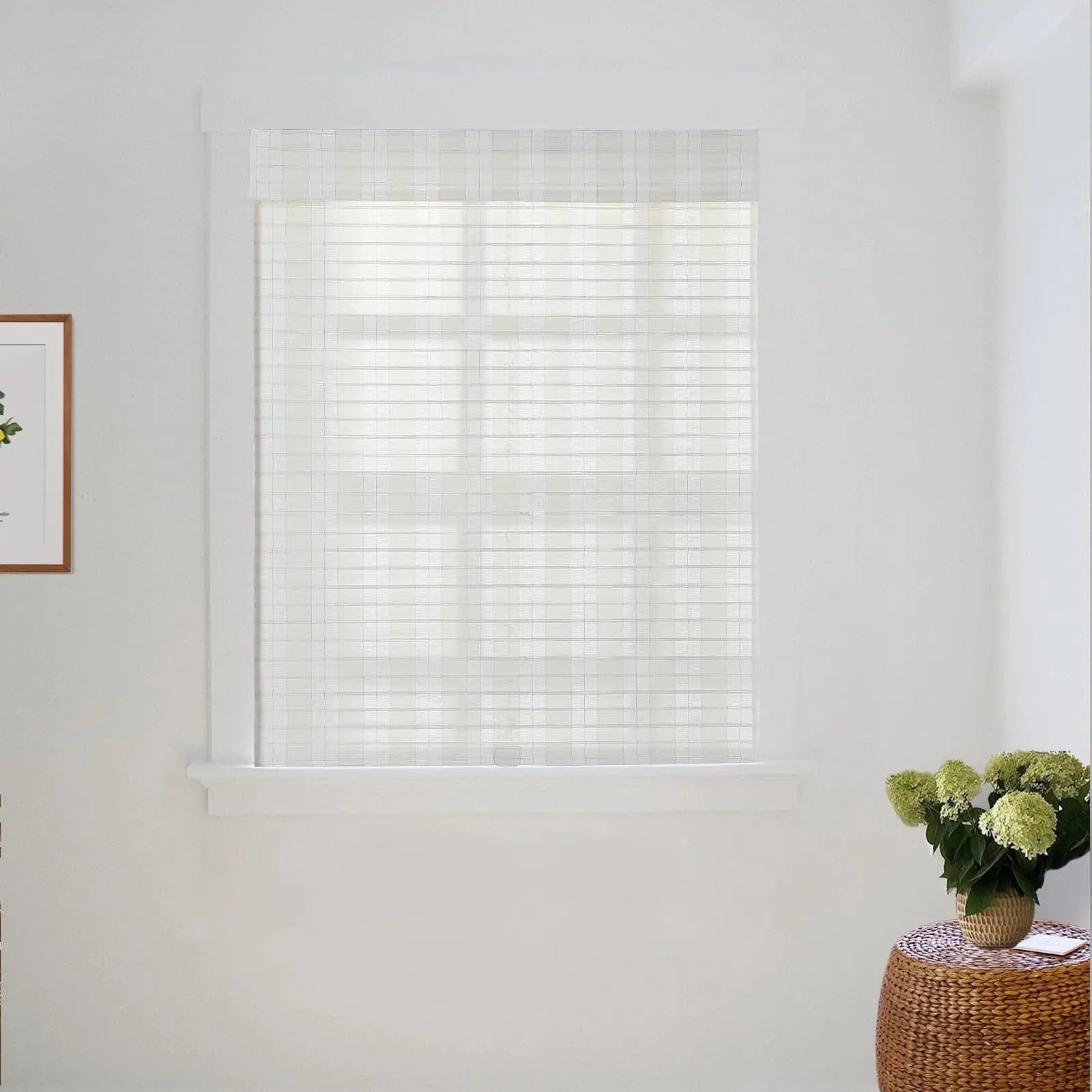 Natural Bamboo Woven Paper Window Shade - Ivory White | Eco-Friendly Roller Blind for Living Room, Bedroom & Office Decor