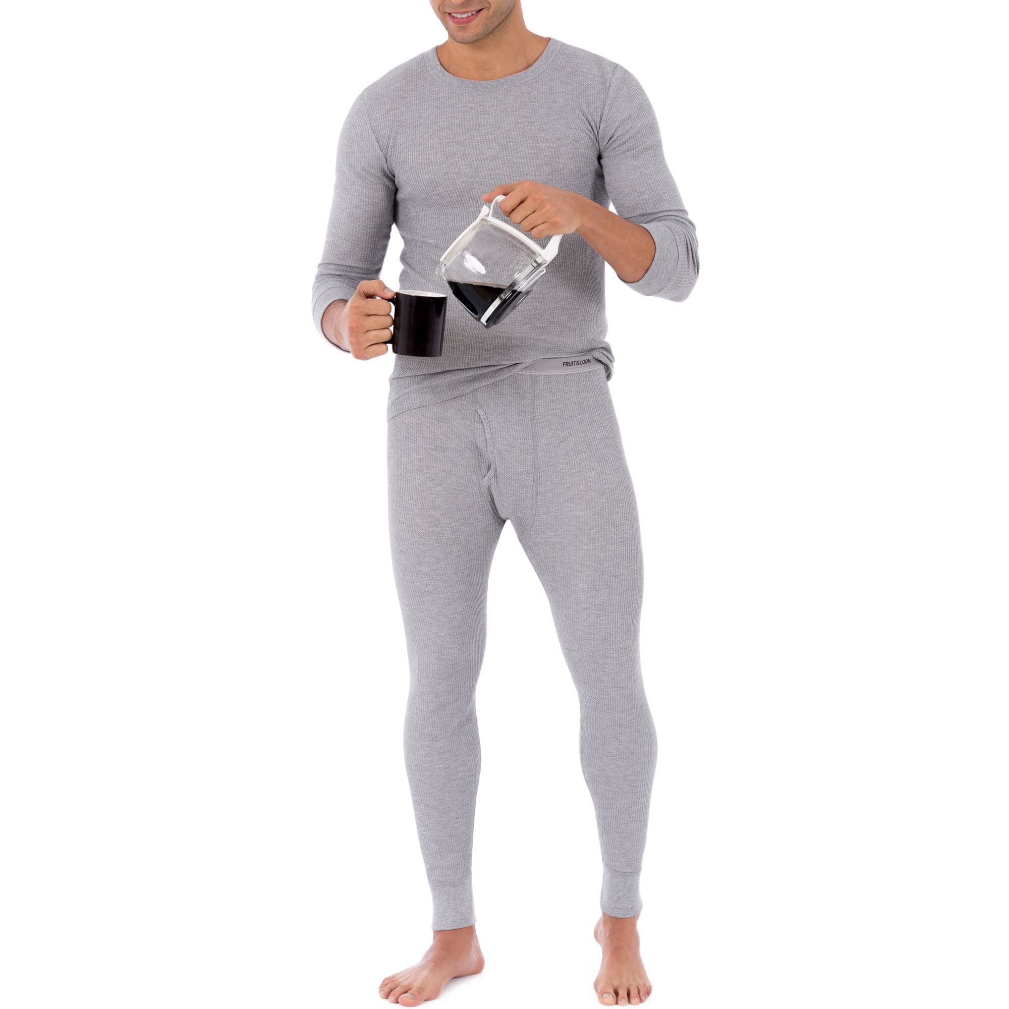 Fruit of the Loom Men's Thermal Waffle Weave Crewneck Long Sleeve Shirt - Warm Winter Base Layer for Outdoor Activities & Casual Wear