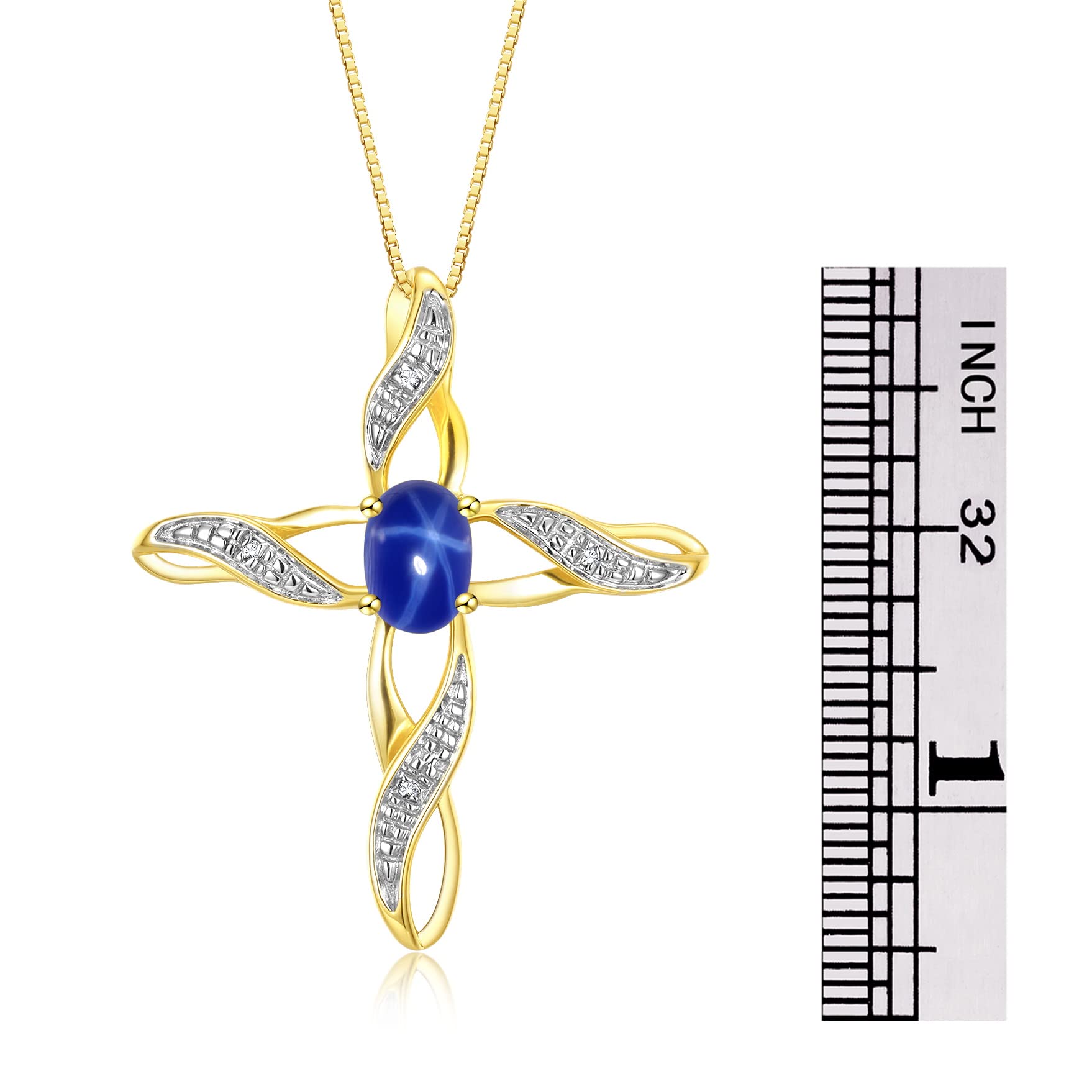 Rylos 925 Sterling Silver Yellow Gold Plated Cross Pendant Necklace with Gemstone & Diamonds - 18