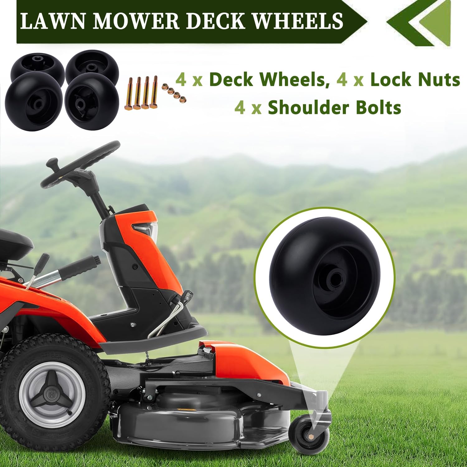 4 Pack Lawn Mower Deck Wheels Replacement - Compatible with Craftsman, Husqvarna, Cub Cadet (Models 753-04856A, 133957, 734-3058B) - Durable Replacement Wheels for Smooth Lawn Mowing & Yard Maintenance