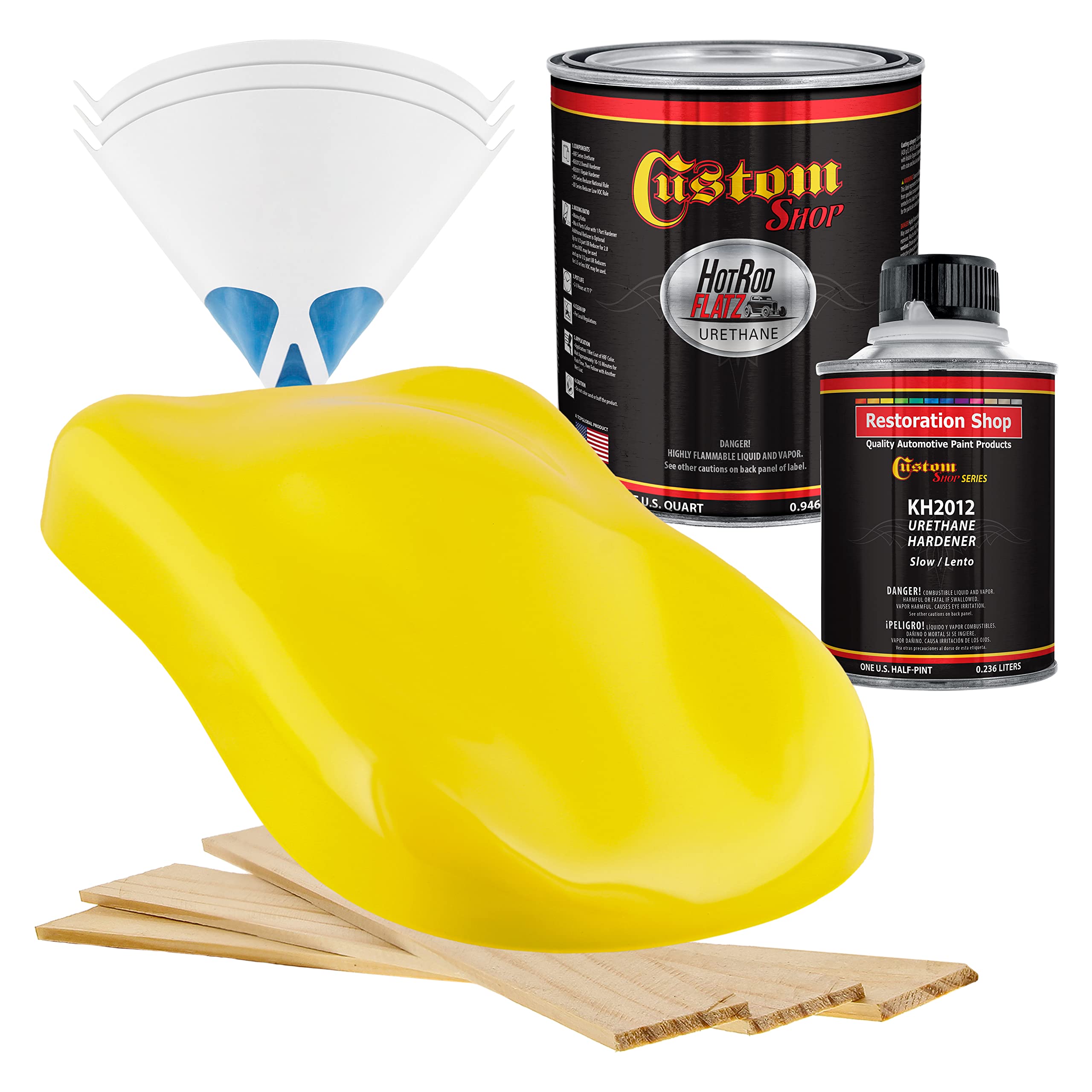Custom Shop Indy Yellow Hot Rod Flatz Flat Matte Satin Urethane Auto Paint - Complete Quart Paint Kit with 4:1 Mix Ratio | Professional Low Sheen Automotive Coating for Cars & Trucks | Ideal for Hot Rod Restoration, Custom Vehicle Projects & Matte Finish Applications