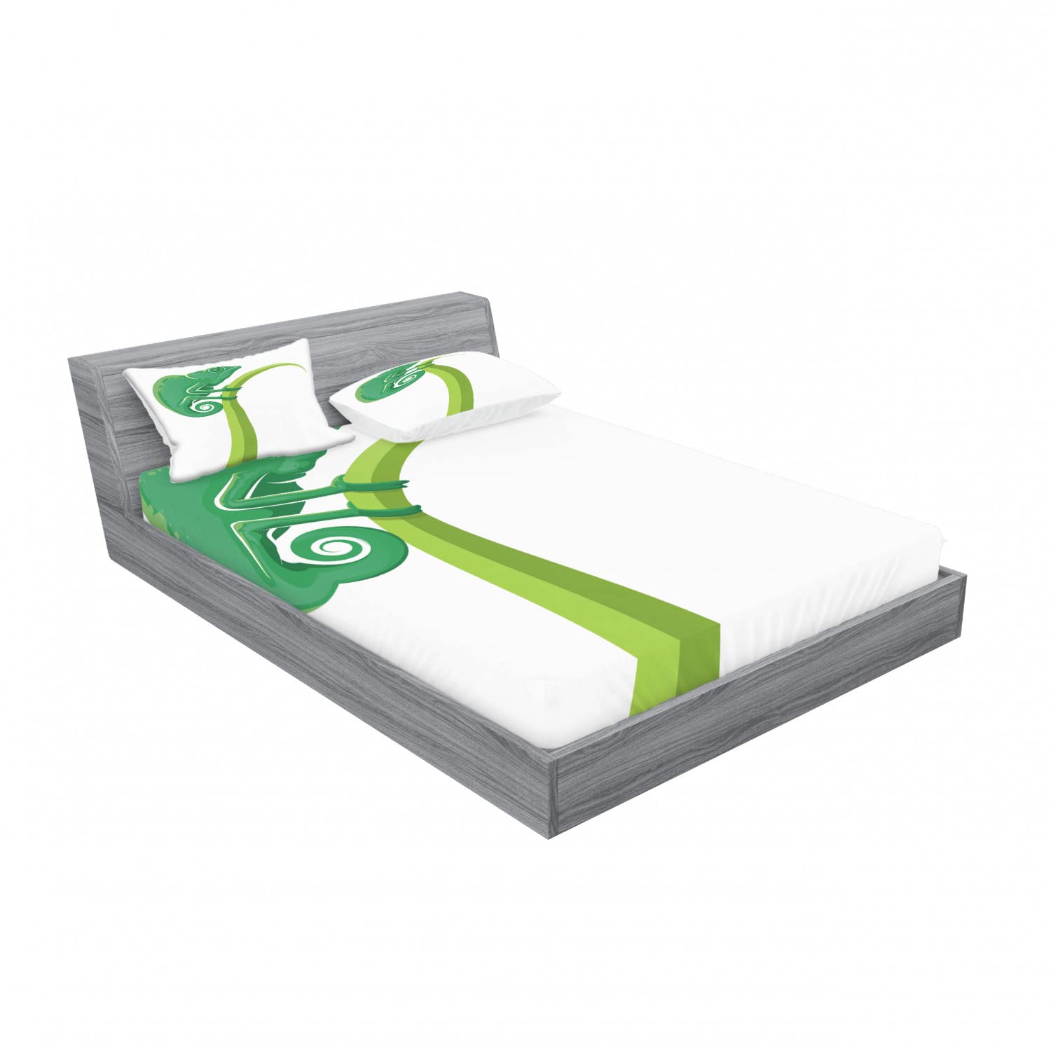 Ambesonne 2-Pack Fitted Sheet & Pillow Sham Set - Exotic Grumpy Lizard Design, 4-Piece Bedding Decor (2 Twin XL Fitted Sheets & 4 Pillow Covers), Green & White - Perfect for Kids' Rooms, Dorm Decor, and Themed Bedroom Makeovers