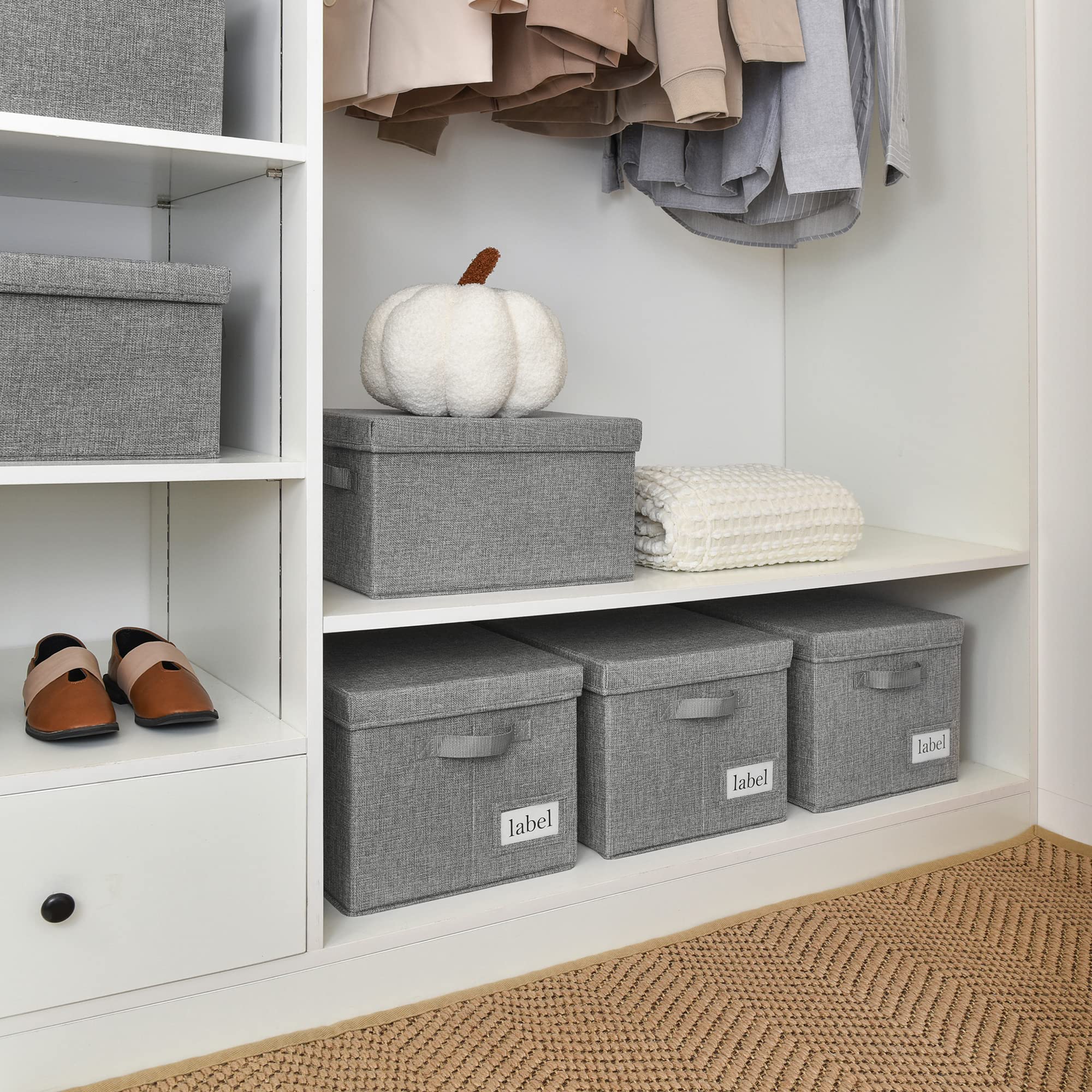 GRANNY SAYS Storage Bins with Lids - 3-Pack Dark Gray Closet Organizers & Shelving Baskets for Bedroom, Bathroom & Linen Closet Organization - Space Saving Storage Containers for Home & Office
