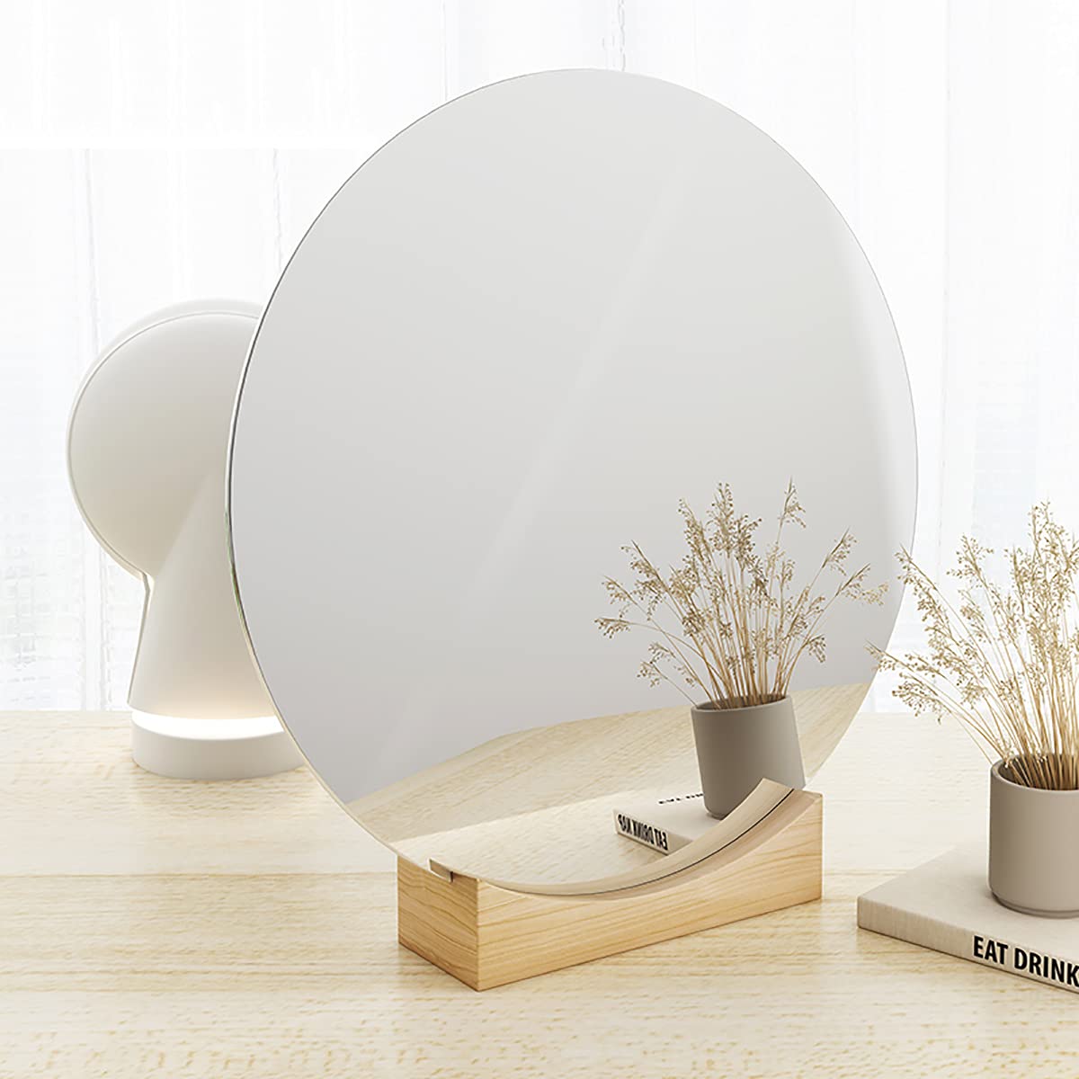 40cm Round Vanity Mirror with Solid Wood Base - HD Makeup Mirror for Bedroom & Living Room, Perfect for Makeup, Grooming & Home Decor