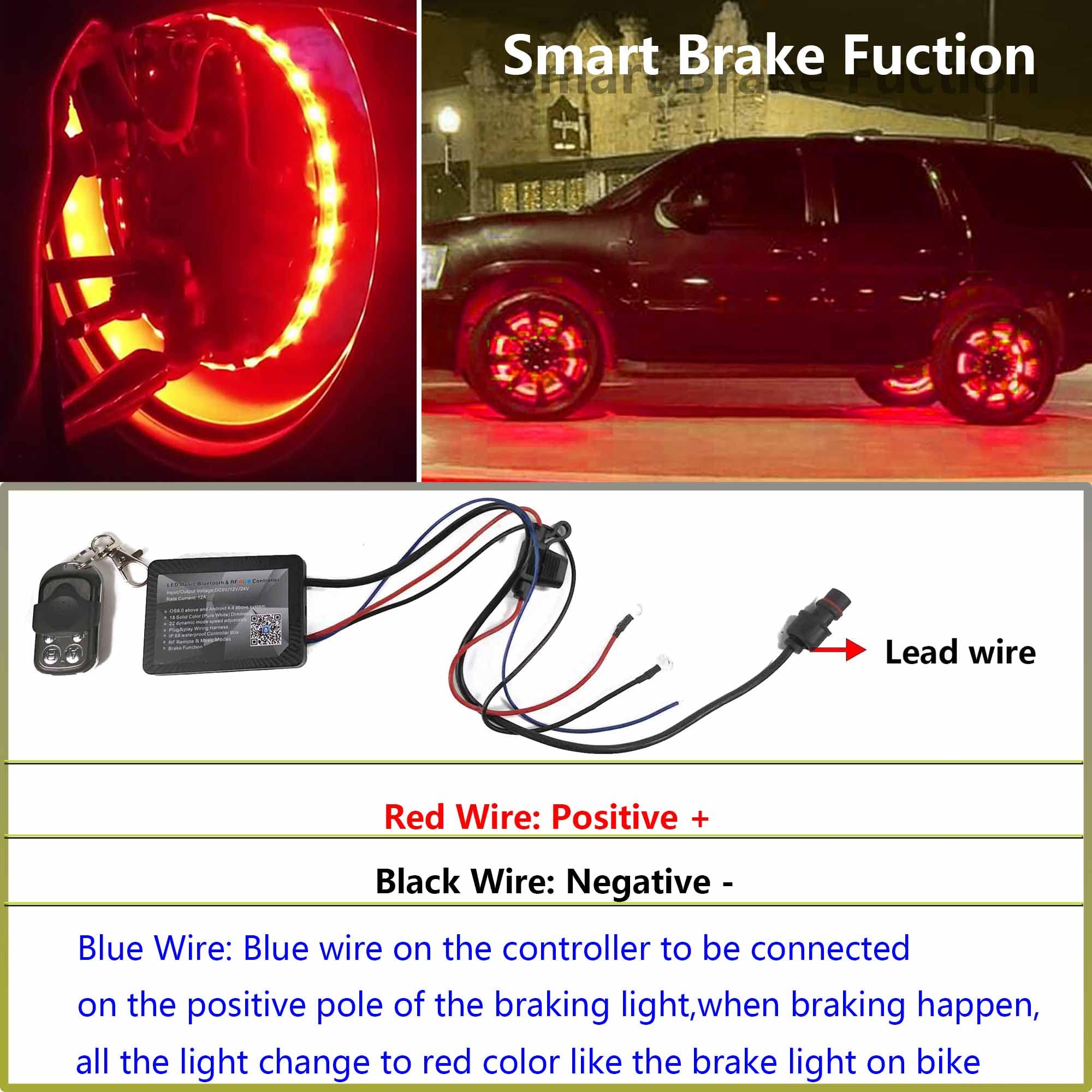4Pcs 15.5in RGBW LED Wheel Ring Lights with Brake Function & White Courtesy Light - Waterproof Wheel Well Rim Lights for Trucks, SUVs, Cars - Wireless RF Remote & App Control - Perfect for Off-Roading, Car Shows & Night Driving